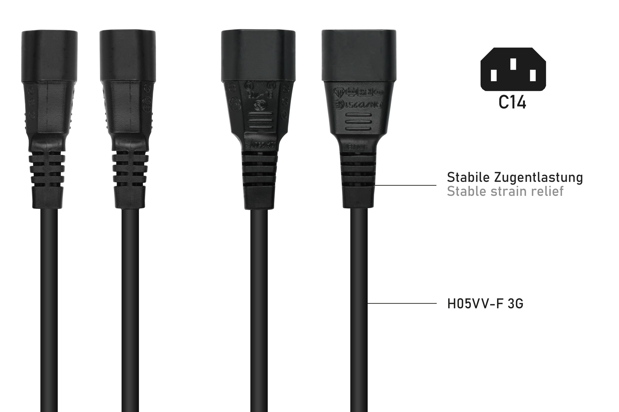 kabelmeister Y-Kaltgerteverlngerung Kaltgerte-Stecker C14 an 2x Kaltgerte-Buchse C13, schwarz,