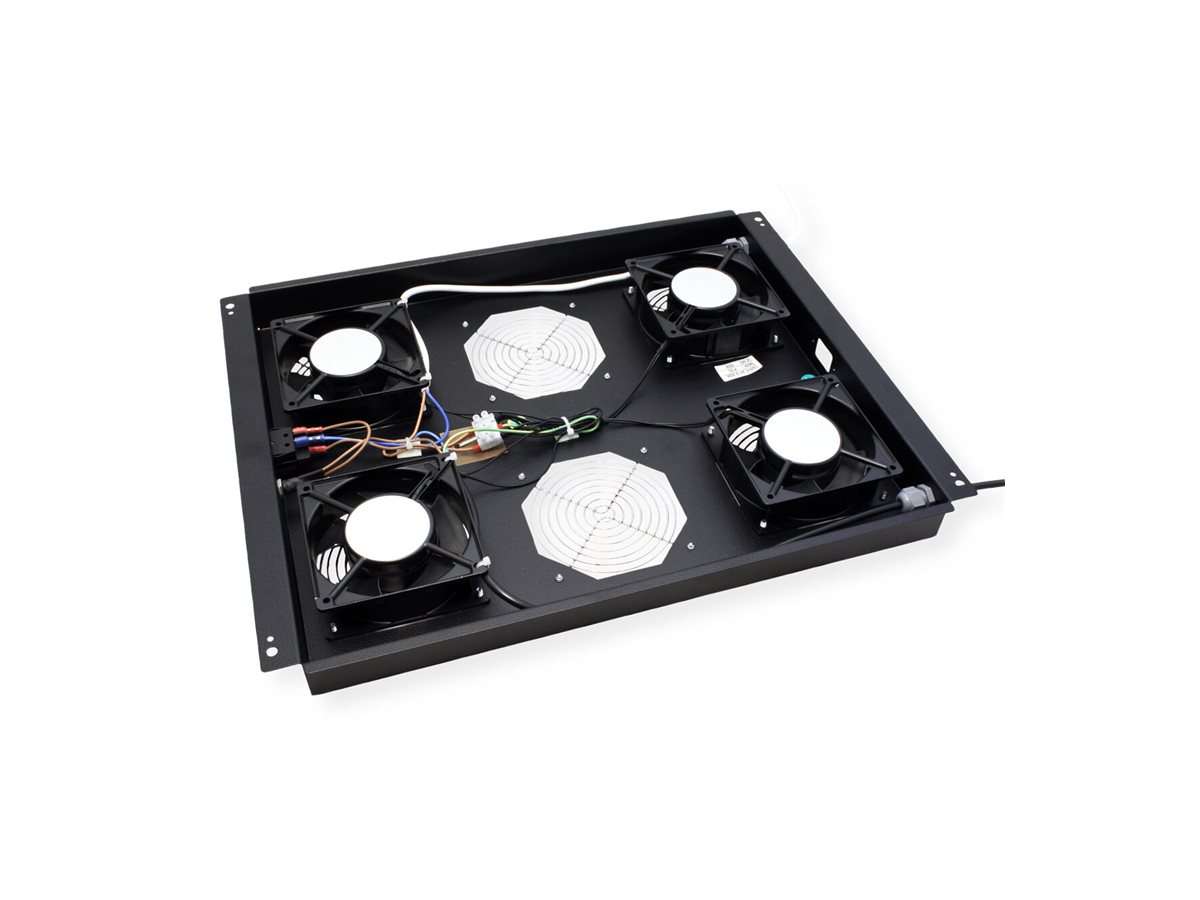 ROLINE Rack-L�fter - 4 Ventilatoren, mit Thermostat - auf Dach montierbar - RAL 9005, Jet Black - 48.3 cm (19)