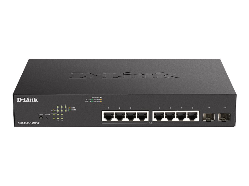 D-Link DGS-1100-10MPV2 switch di rete Gestito L2 Gigabit Ethernet (10/100/1000) Supporto Power over Ethernet (PoE) 1U Nero