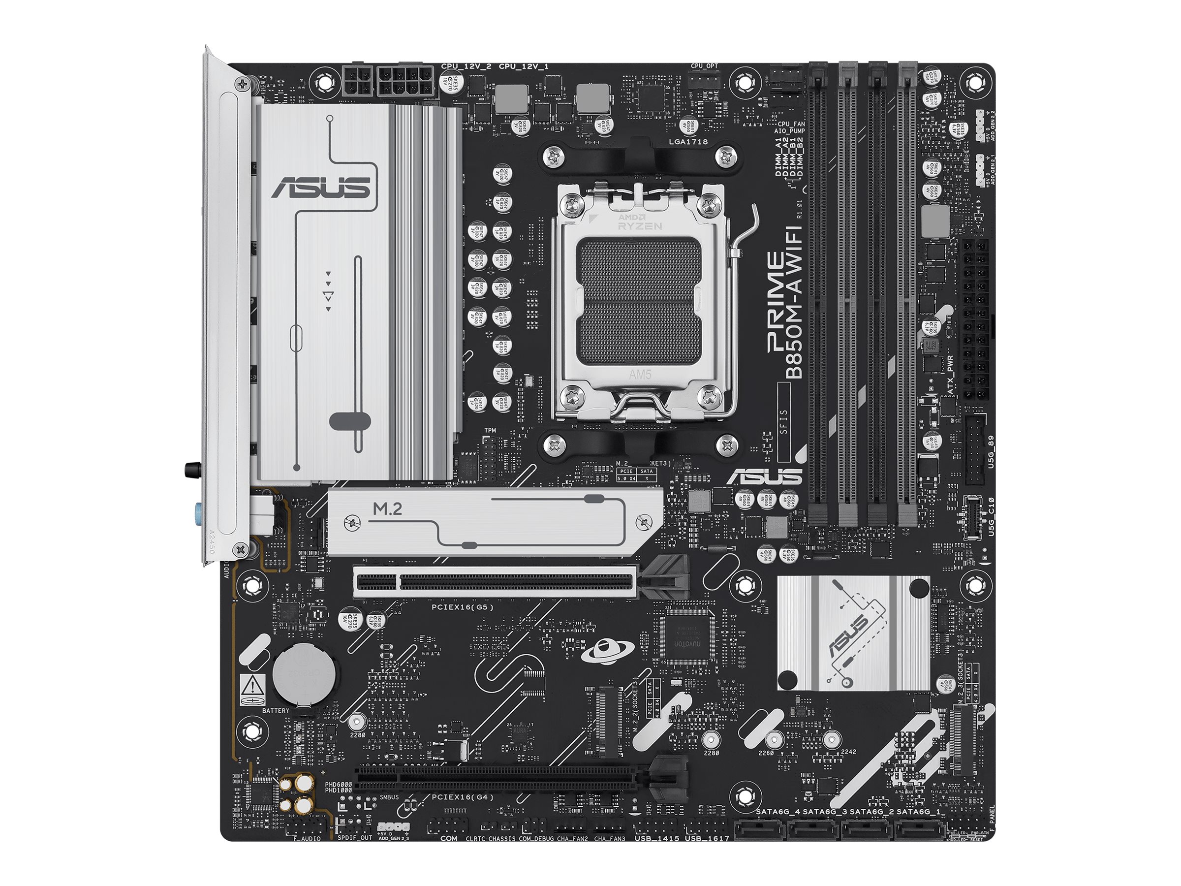 ASUS PRIME B850M-A WIFI - Motherboard - micro ATX - Socket AM5 - AMD B850 Chipsatz - USB 3.2 Gen 2, USB 3.2 Gen 1, USB-C 3.2 Gen 1 - Wi-Fi 6E, Bluetooth, 2.5 Gigabit LAN - Onboard-Grafik (CPU erforderlich)