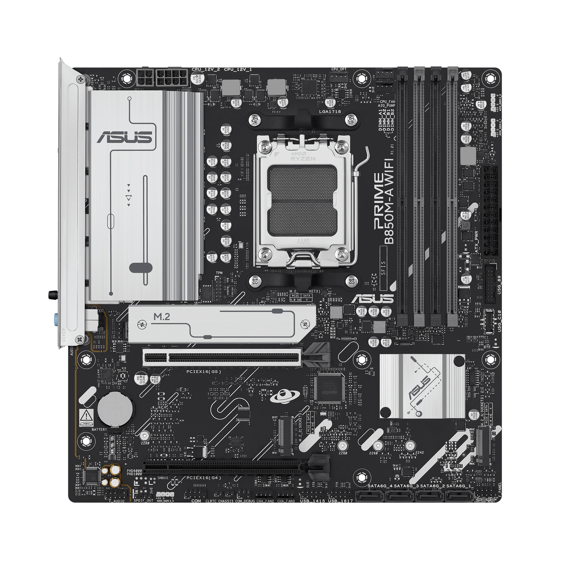 ASUS PRIME B850M-A WIFI - Motherboard - micro ATX - Socket AM5 - AMD B850 Chipsatz - USB 3.2 Gen 2, USB 3.2 Gen 1, USB-C 3.2 Gen 1 - Wi-Fi 6E, Bluetooth, 2.5 Gigabit LAN - Onboard-Grafik (CPU erforderlich)