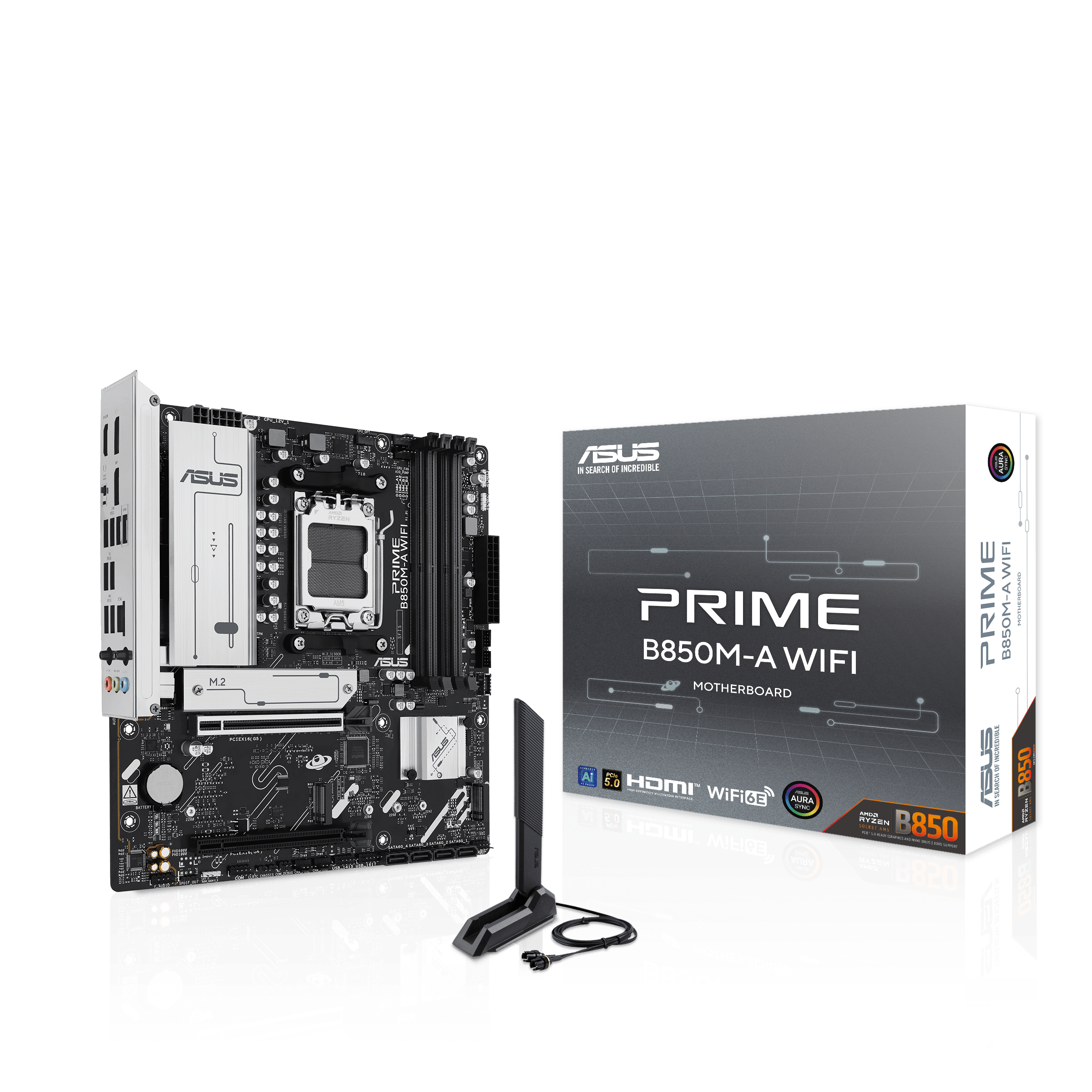 ASUS PRIME B850M-A WIFI - Motherboard - micro ATX - Socket AM5 - AMD B850 Chipsatz - USB 3.2 Gen 2, USB 3.2 Gen 1, USB-C 3.2 Gen 1 - Wi-Fi 6E, Bluetooth, 2.5 Gigabit LAN - Onboard-Grafik (CPU erforderlich)