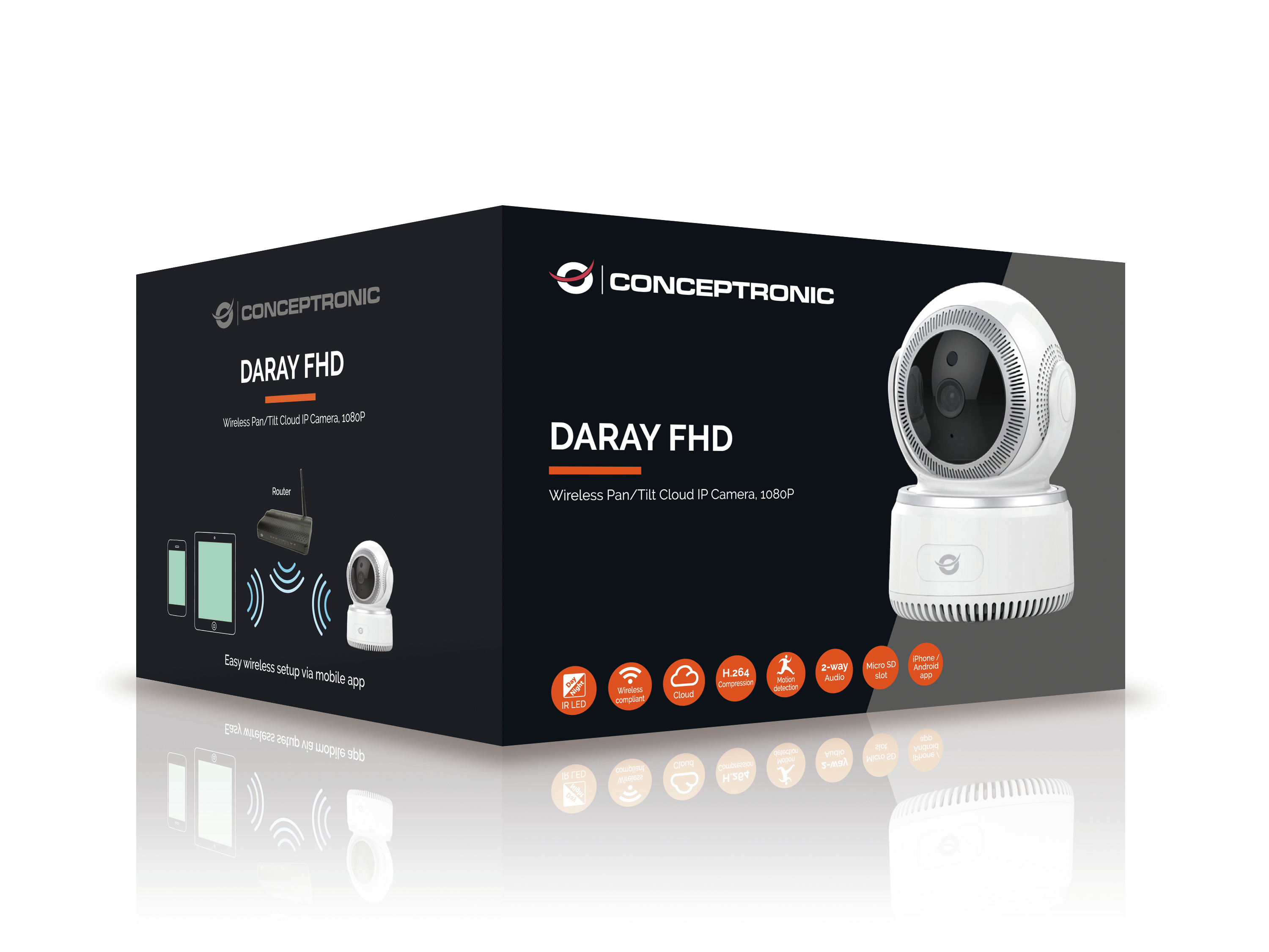 Conceptronic DARAY FHD - Netzwerk-berwachungskamera - schwenken / neigen - Innenbereich - Farbe (Tag&Nacht)