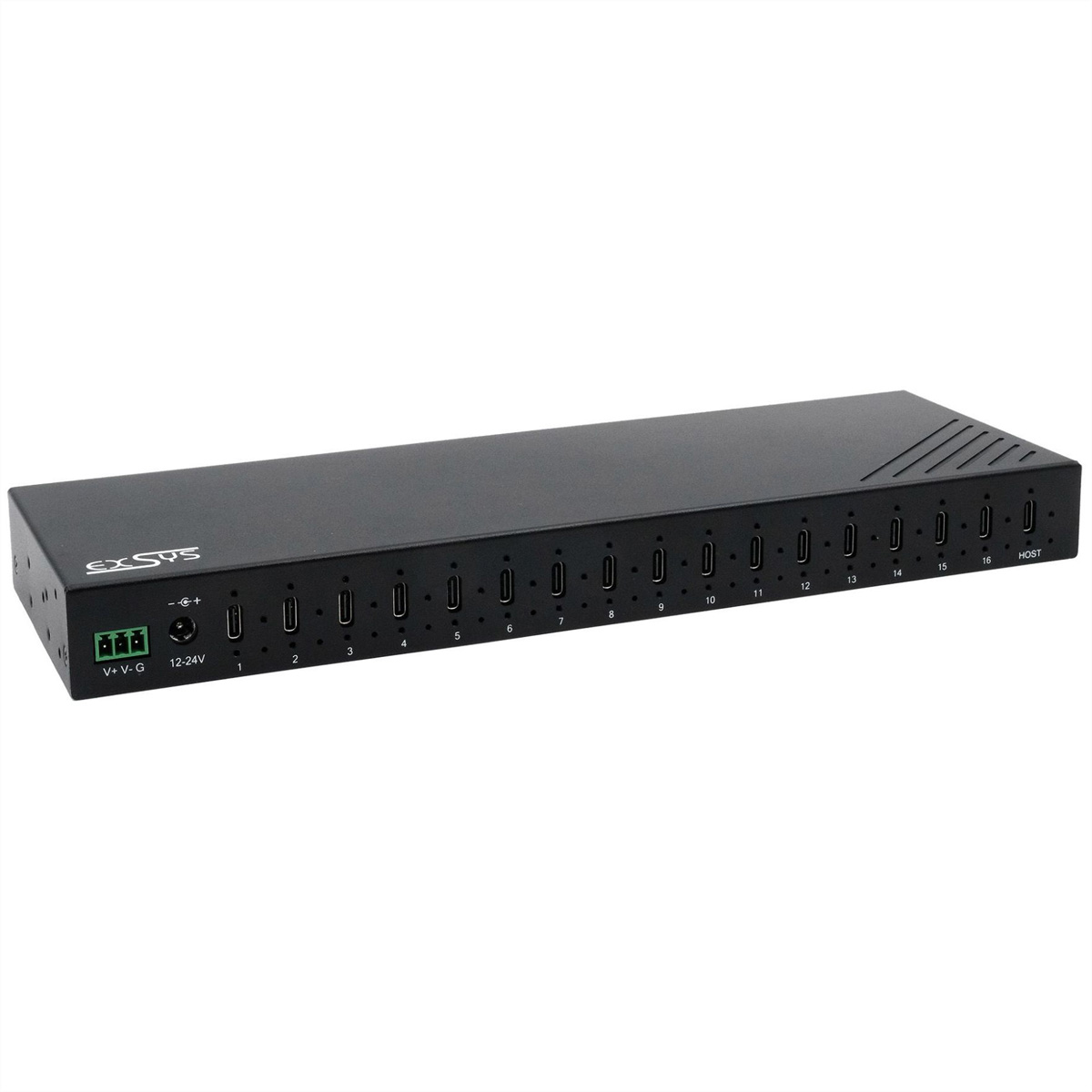 Exsys EX-12276HMS 16-Port USB 3.2 Gen 2 HUB 16 x USB-C Anschlsse 120W - EX-12276HMS 16-Port USB 3.2 Gen 2 Metall HUB