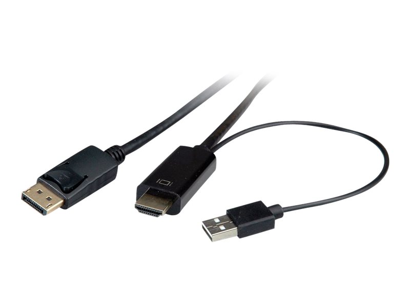 ROTRONIC-SECOMP Roline - Videokabel - HDMI, USB (nur Strom) mnnlich zu DisplayPort mnnlich - 1 m - abgeschirmt - Schwarz - untersttzt 4K 60 Hz (3840 x 2160)