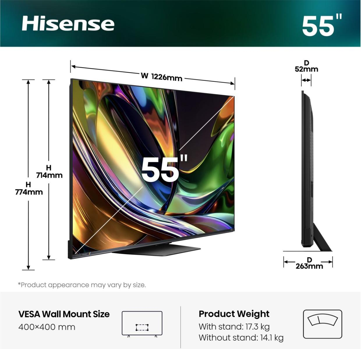 Hisense 55UR8DS TV 139.7 cm (55) 4K Ultra HD Smart TV Wi-Fi Black, Grey