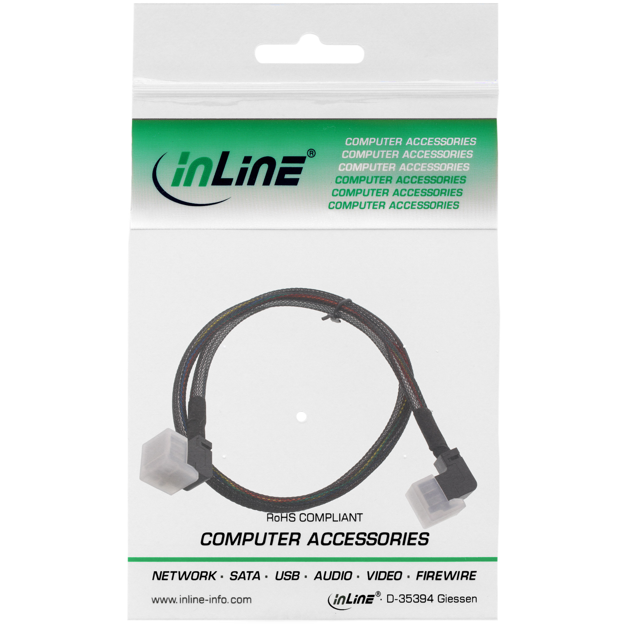 InLine Mini SAS HD cable, SFF-8643/SFF-8643, both sides angled, w/Sideband, 1m