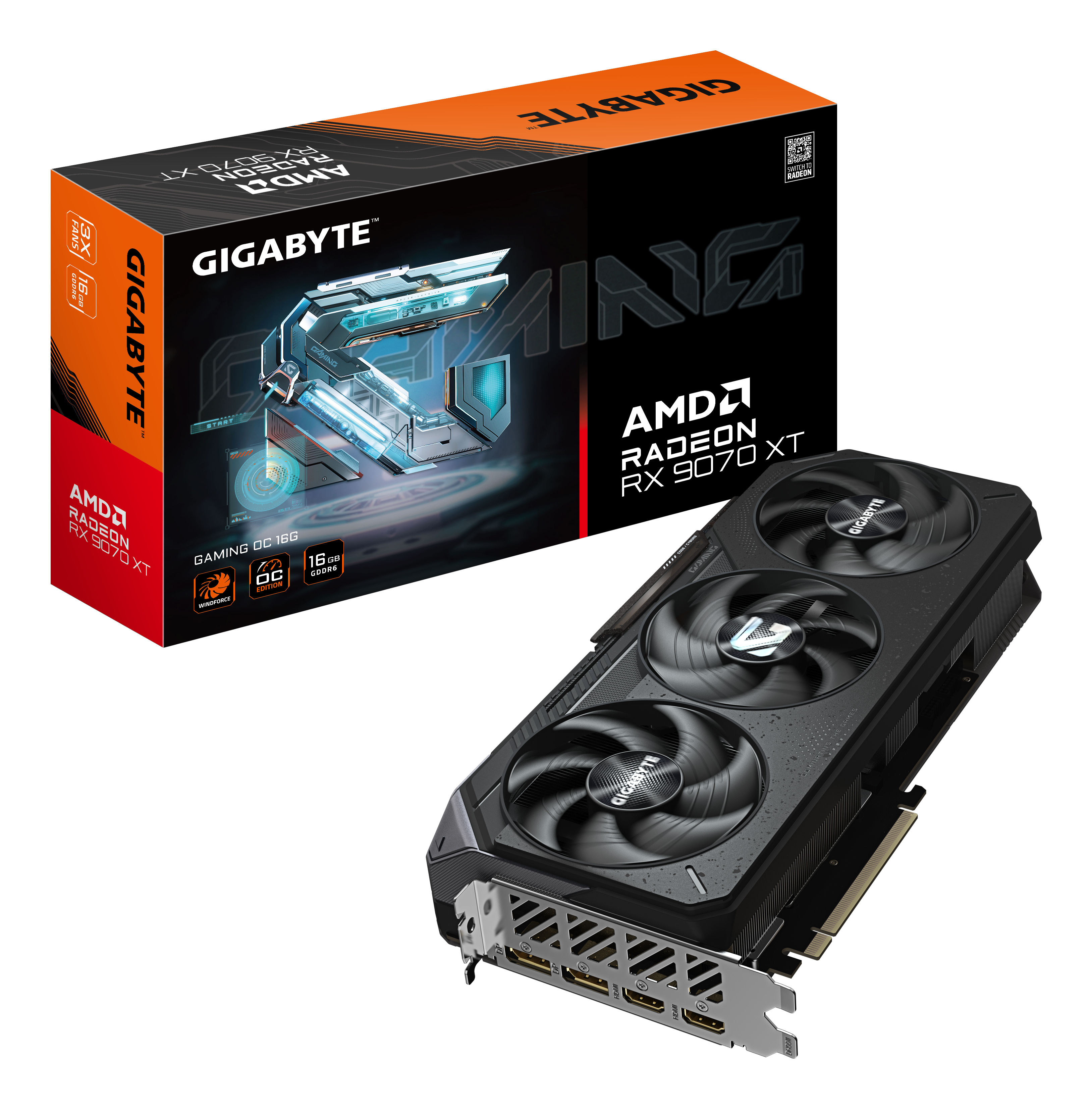 GIGABYTE Radeon RX 9070 XT GAMING OC 16G Tarjeta Gr�fica - 16GB GDDR6, 256 bits, PCI-E 5.0, 3060 MHz Frecuencia Base, 2 x DisplayPort, 2 x HDMI, GV-R9070XTGAMING OC-16GD