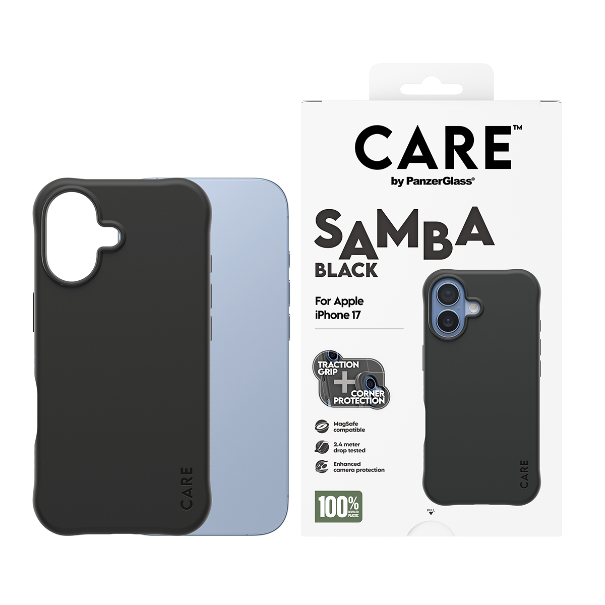 PanzerGlass CARE by � Fashionable Case Samba Black w. MagSafe iPhone 17 custodia per cellulare Cover Nero
