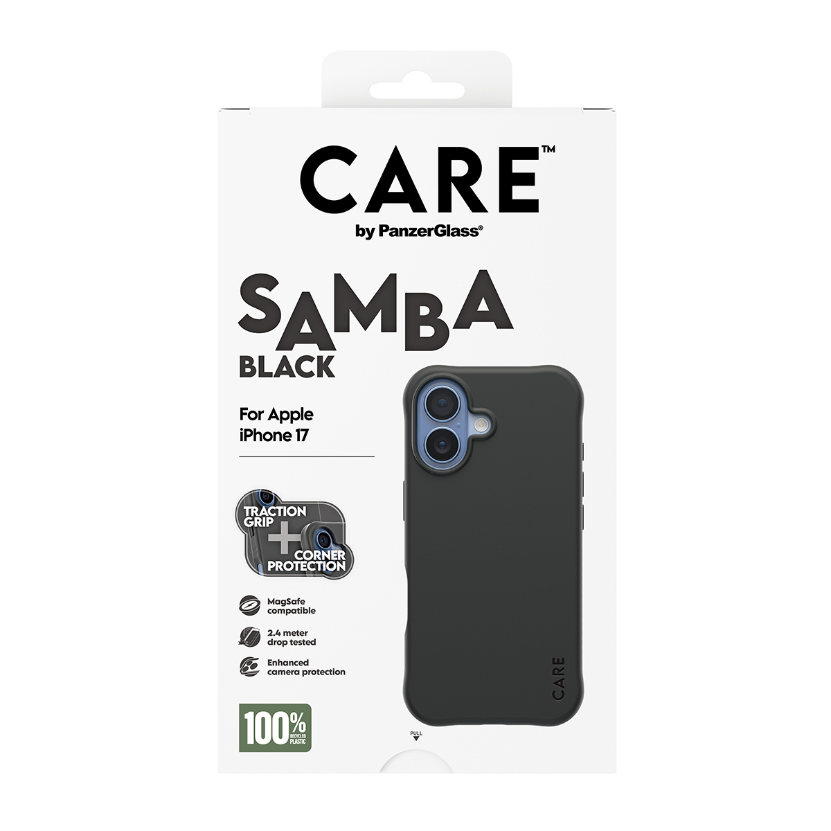 PanzerGlass CARE by � Fashionable Case Samba Black w. MagSafe iPhone 17 custodia per cellulare Cover Nero