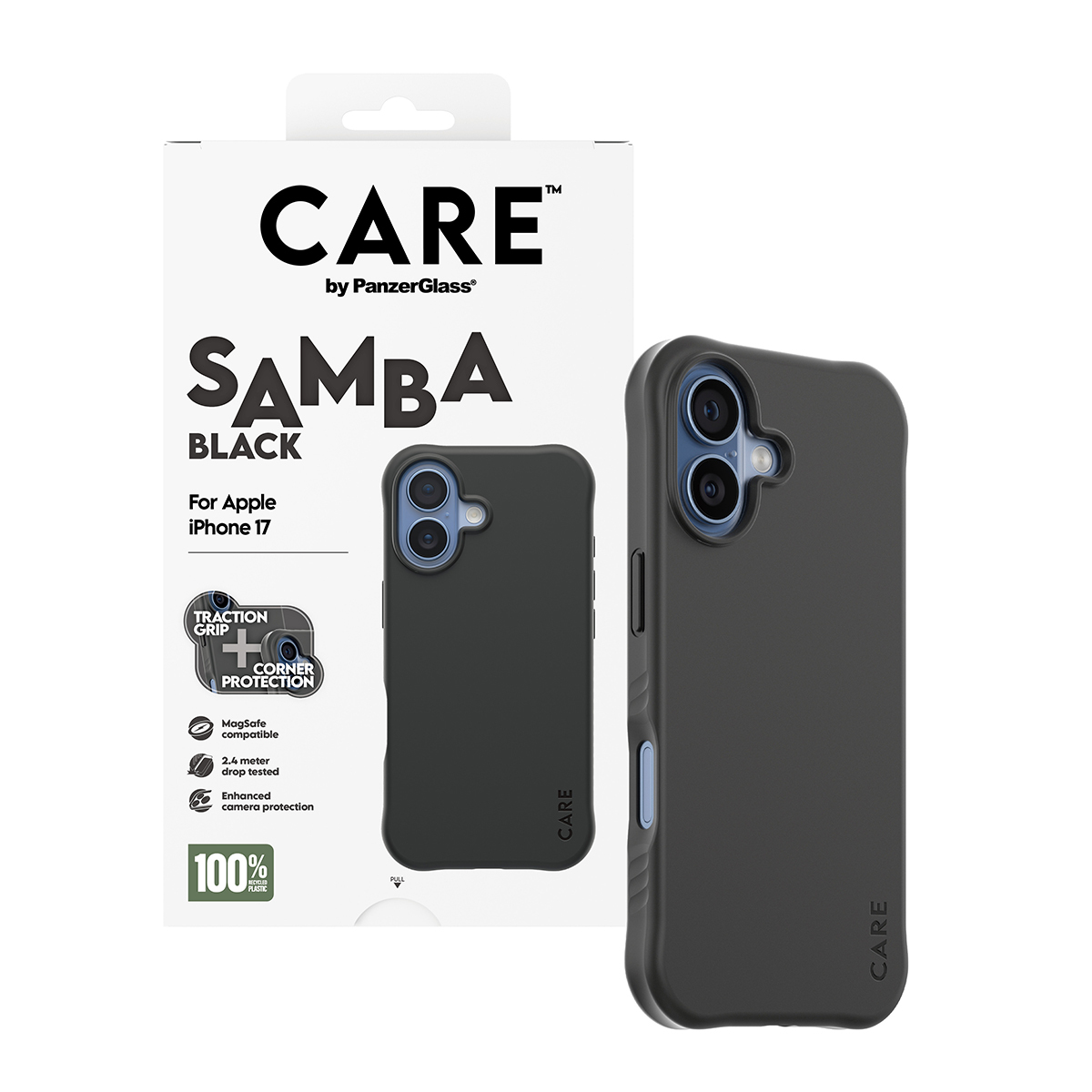 PanzerGlass CARE by � Fashionable Case Samba Black w. MagSafe iPhone 17 custodia per cellulare Cover Nero