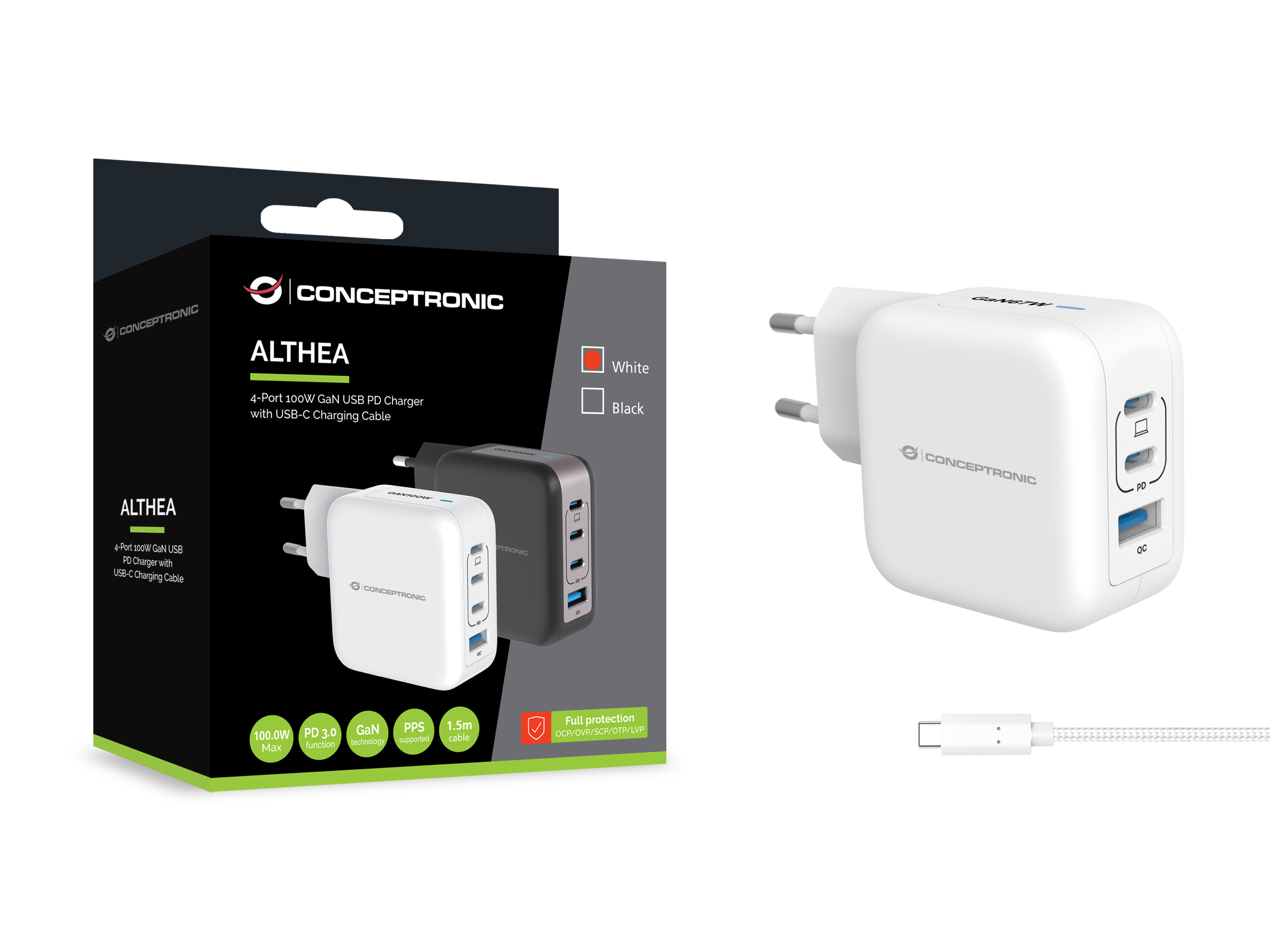 Conceptronic ALTHEA18W cargador de dispositivo m�vil Universal Blanco Corriente alterna Carga r�pida Interior