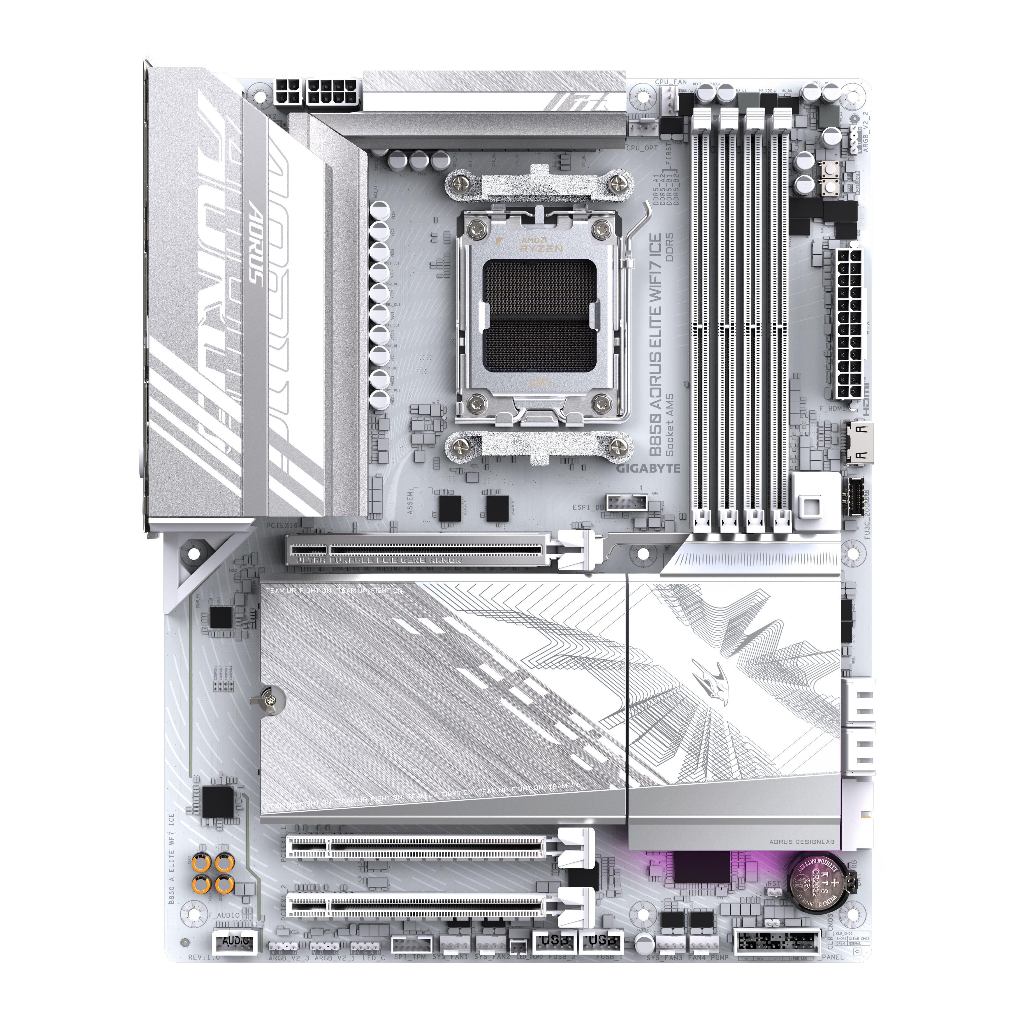 GIGABYTE B850 AORUS ELITE WIFI7 ICE Scheda Madre - CPU AMD Ryzen Serie 9000, VRM digitale 12+2+1 fasi, fino a 8200MHz DDR5 (OC), 1xPCIe 5.0 + 2xPCIe 4.0 M.2, LAN 2,5, WIFI 7, USB 3.2 Gen 2x2