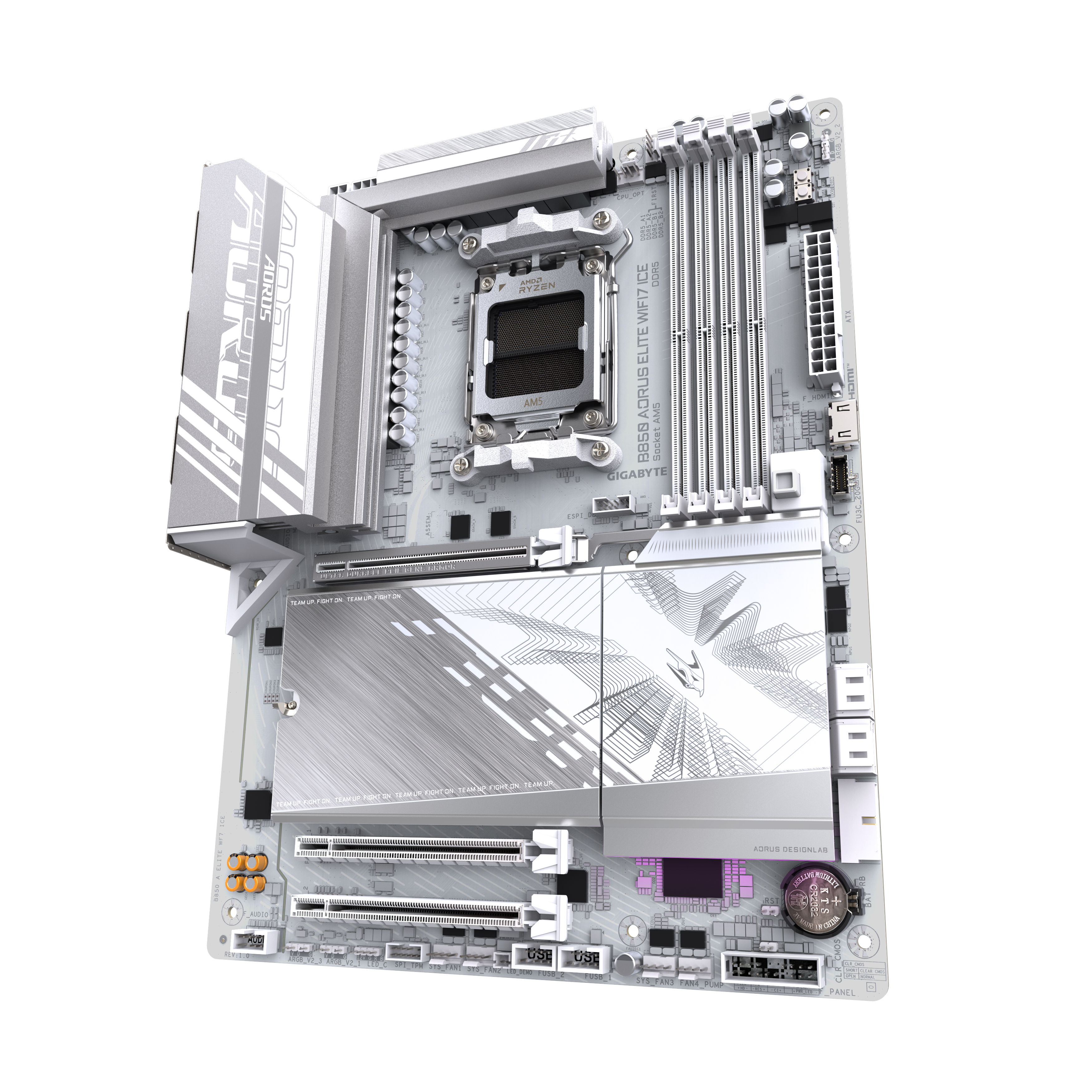 GIGABYTE B850 AORUS ELITE WIFI7 ICE Scheda Madre - CPU AMD Ryzen Serie 9000, VRM digitale 12+2+1 fasi, fino a 8200MHz DDR5 (OC), 1xPCIe 5.0 + 2xPCIe 4.0 M.2, LAN 2,5, WIFI 7, USB 3.2 Gen 2x2
