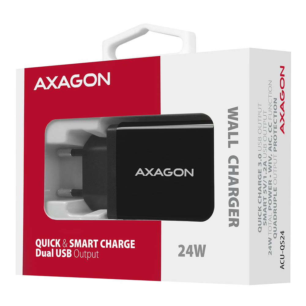 Axagon ACU-QS24 chargeur dappareils mobiles Smartphone Noir Secteur Charge rapide Intrieure