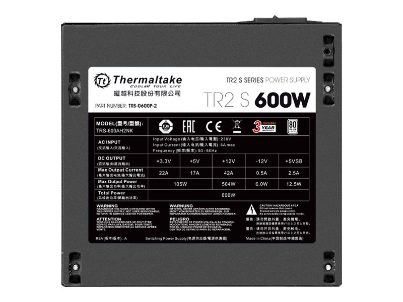 Thermaltake TRS-600AH2NK unidad de fuente de alimentacin 600 W 20+4 pin ATX ATX Negro