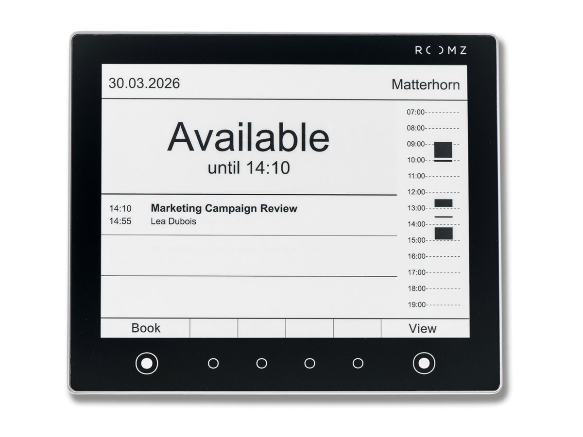 Roomz Display - V3 - Raummanager - kabellos - NFC, 802.11a/b/g/n/ac - 2.4 Ghz, 5 GHz - Silber - mit Room Cloud (1-year subscription)