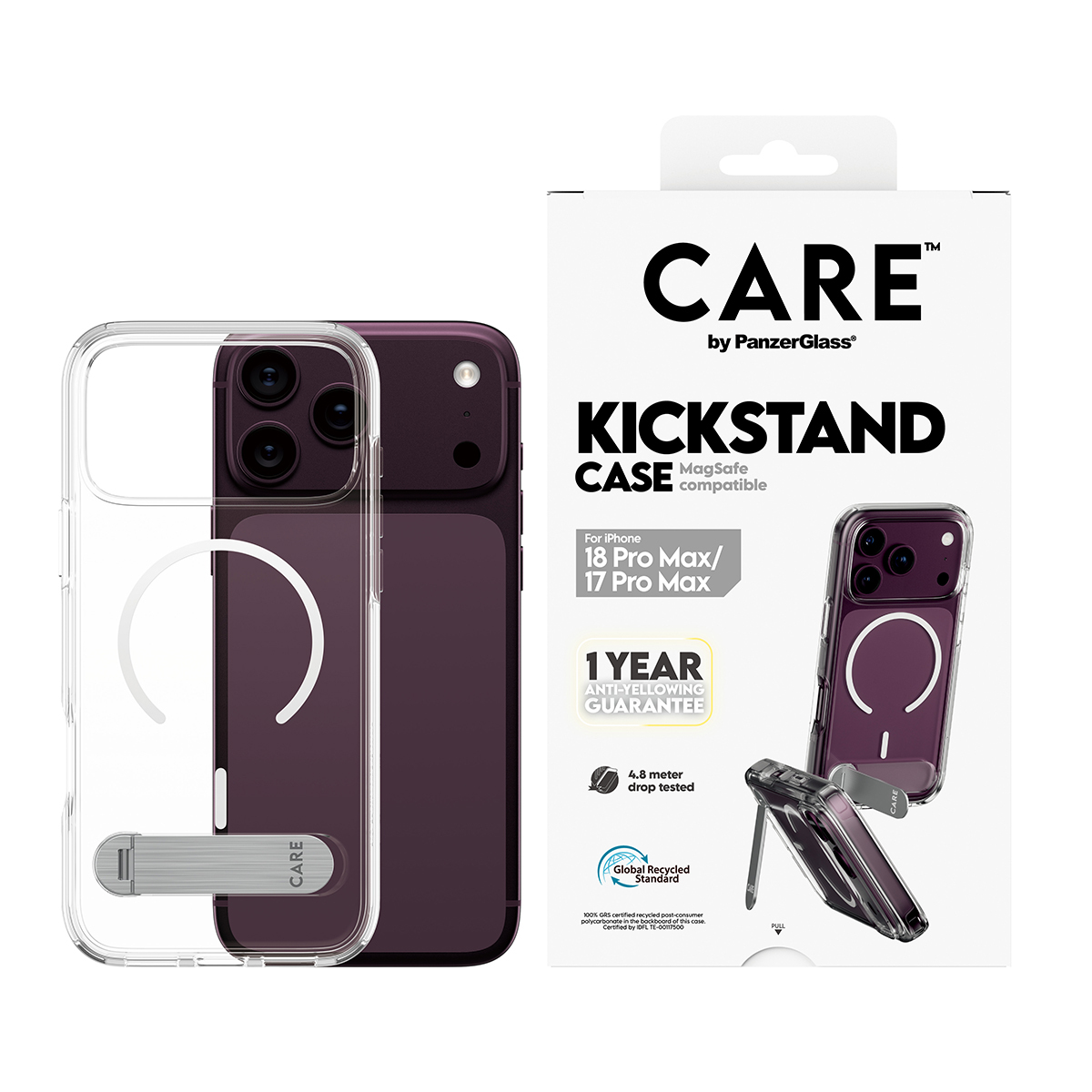 PanzerGlass CARE by � Kickstand Case Transparent w. White MagSafe iPhone 2026 Pro Max | 17 Pro Max coque de protection pour t�l�phones portables Housse