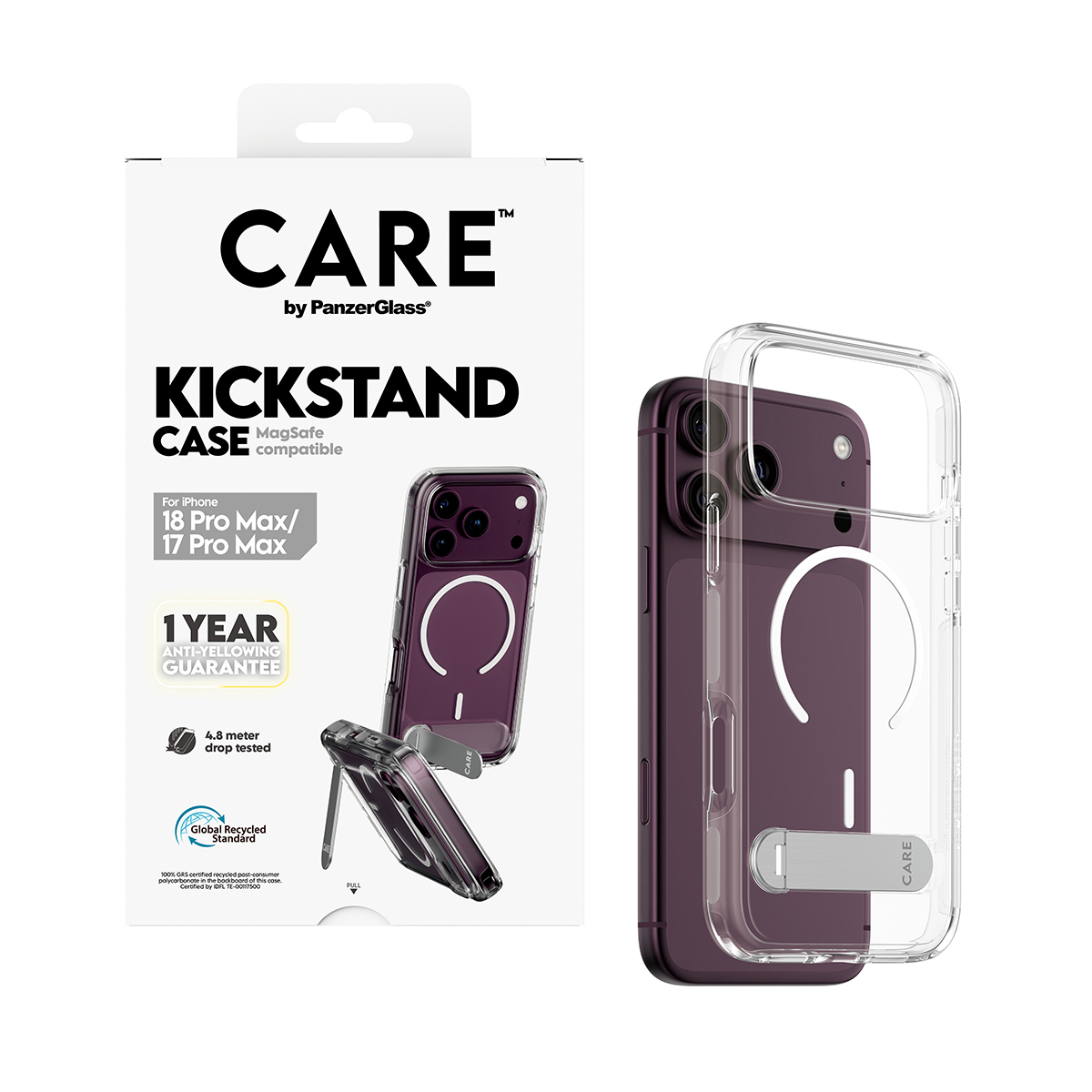 PanzerGlass CARE by � Kickstand Case Transparent w. White MagSafe iPhone 2026 Pro Max | 17 Pro Max coque de protection pour t�l�phones portables Housse