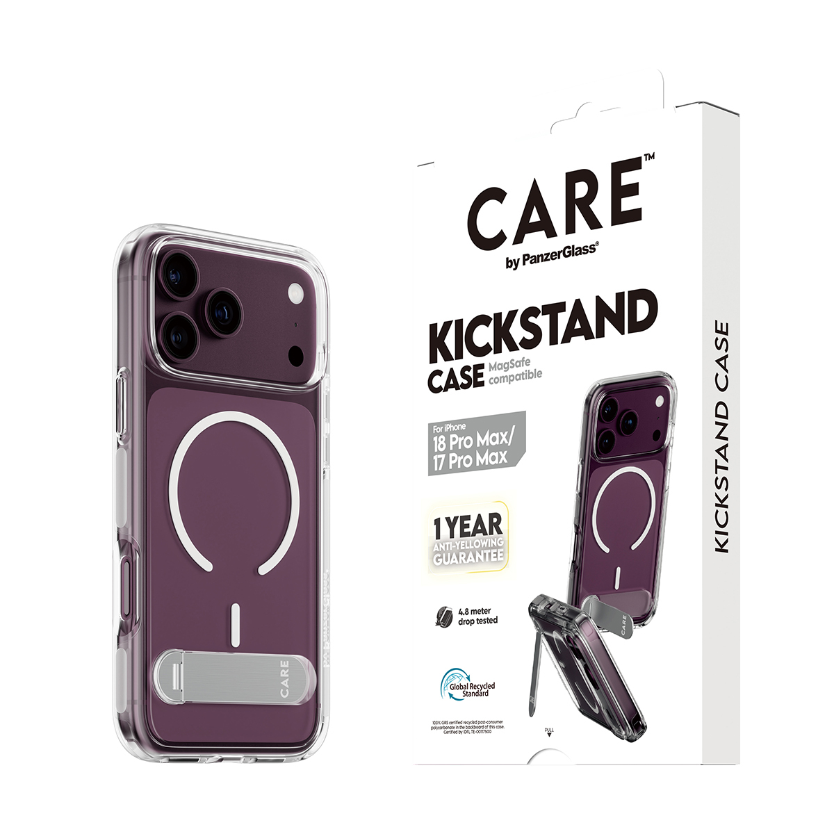 PanzerGlass CARE by � Kickstand Case Transparent w. White MagSafe iPhone 2026 Pro Max | 17 Pro Max coque de protection pour t�l�phones portables Housse