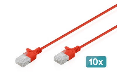 DIGITUS CAT 6 U-UTP Slim Patchkabel, 1 m, Rot, 10 St�ck