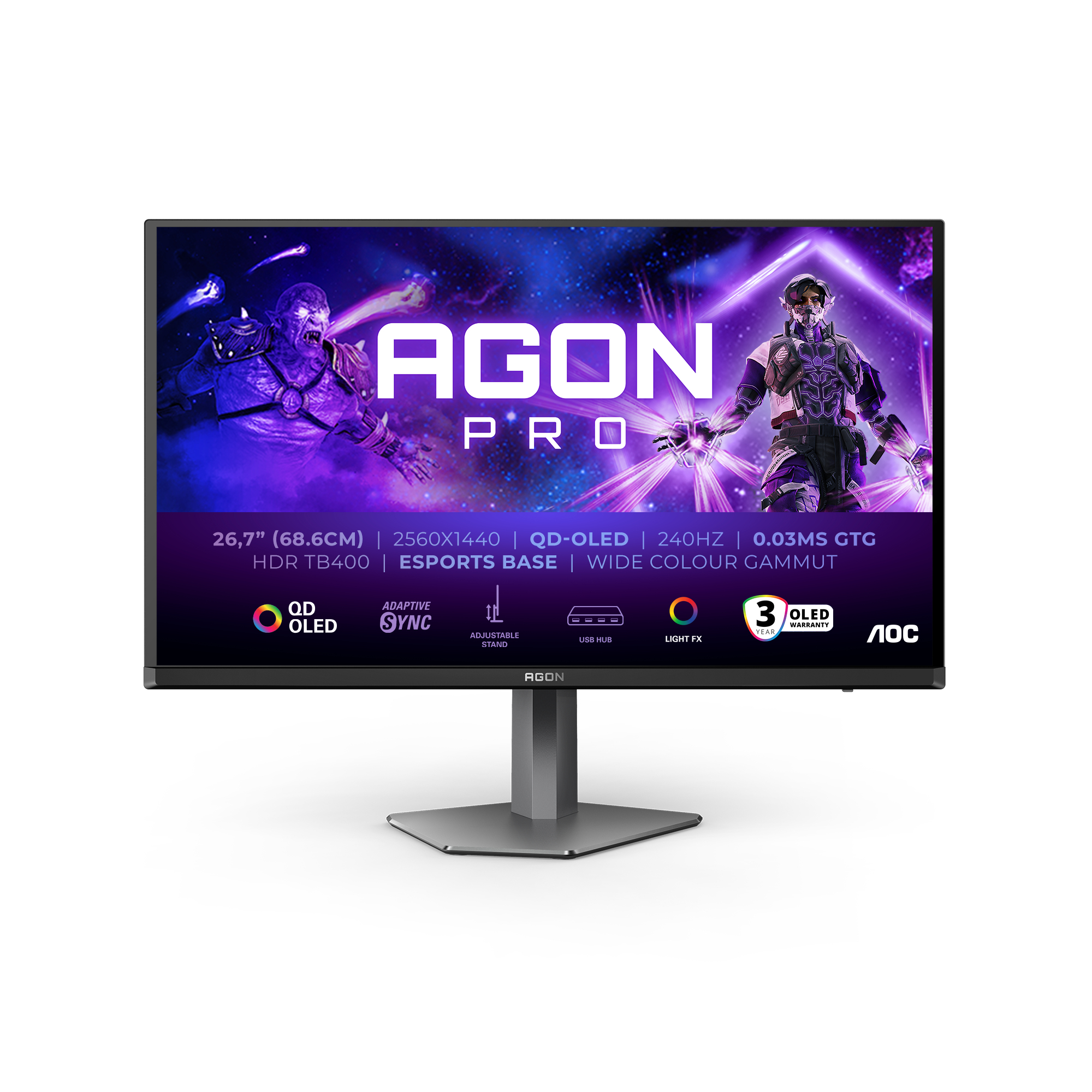 AOC AGON PRO AG276QZD2 Monitor PC 67,8 cm (26.7) 2560 x 1440 Pixel Quad HD QDOLED Grigio