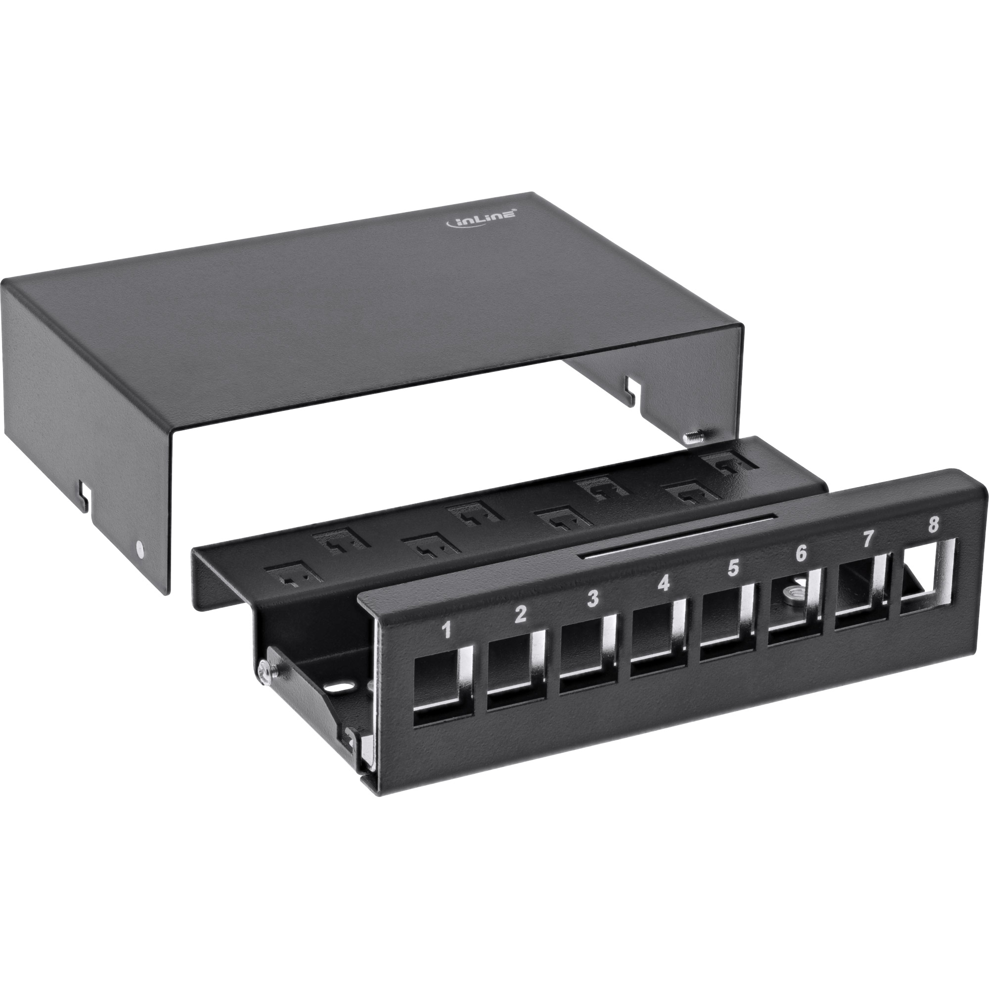 InLine Desktop Consolidation Point Box 8x Keystone RJ45, metal, black RAL9005
