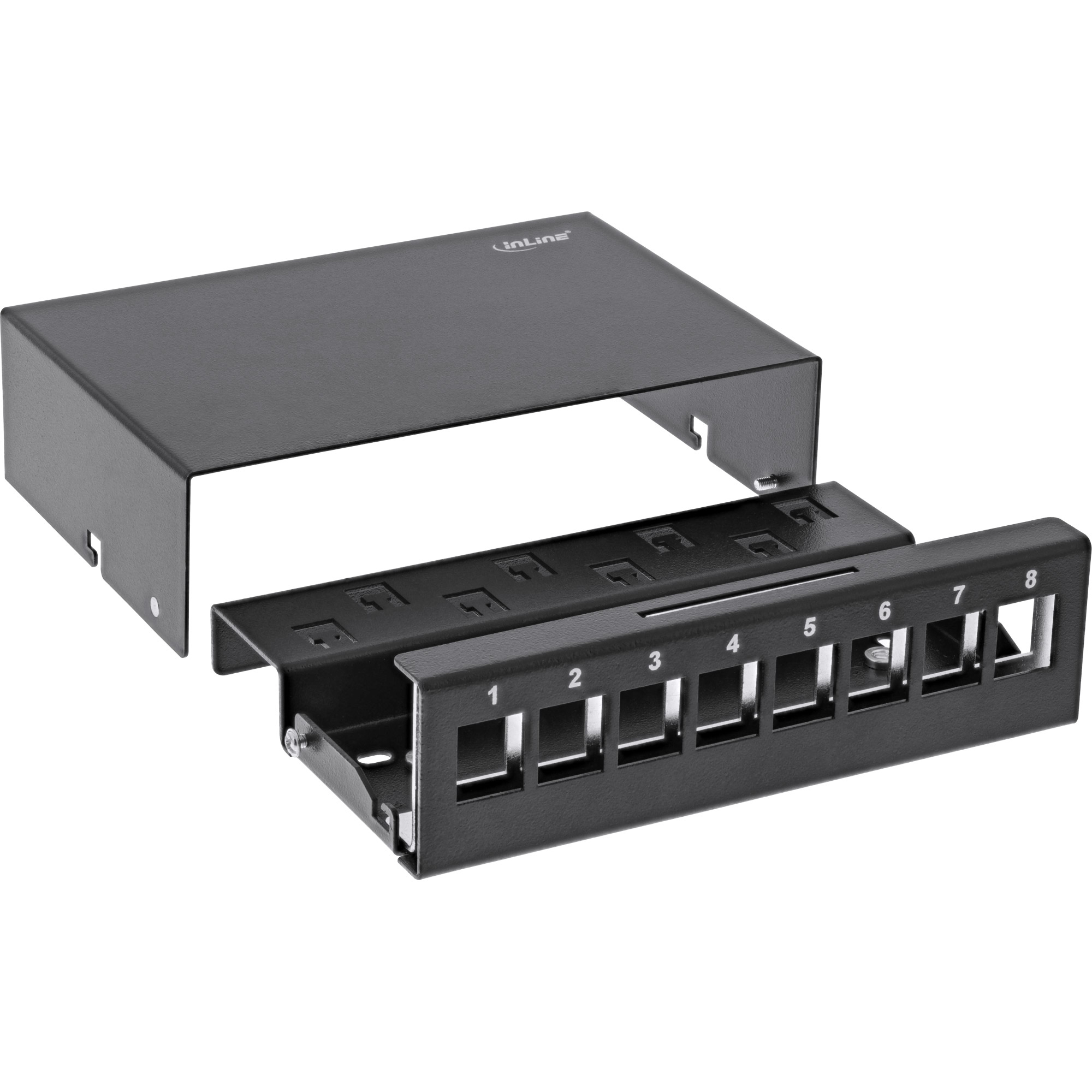 InLine Desktop Consolidation Point Box 8x Keystone RJ45, metal, black RAL9005