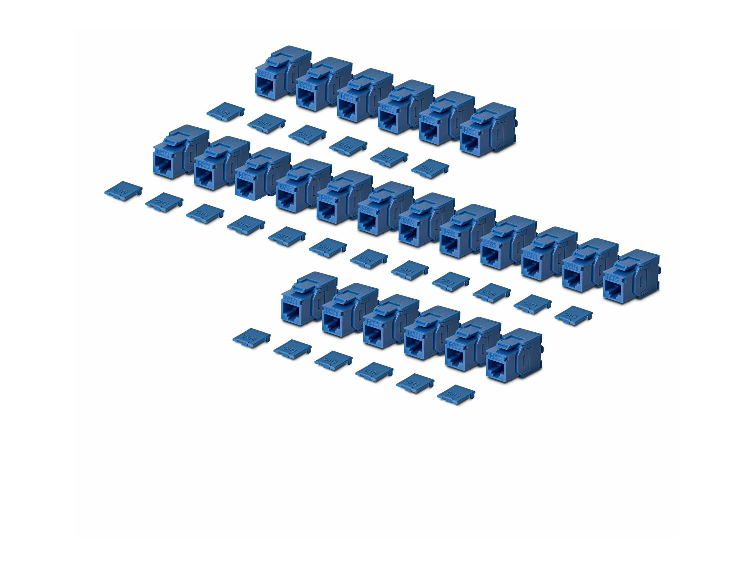 StarTech.com Cat6 Keystone Jack, 24-Pack RJ45 Ethernet Keystone Jacks, UTP Cat6 Wall Jack, 180-Degree Toolless, Blue