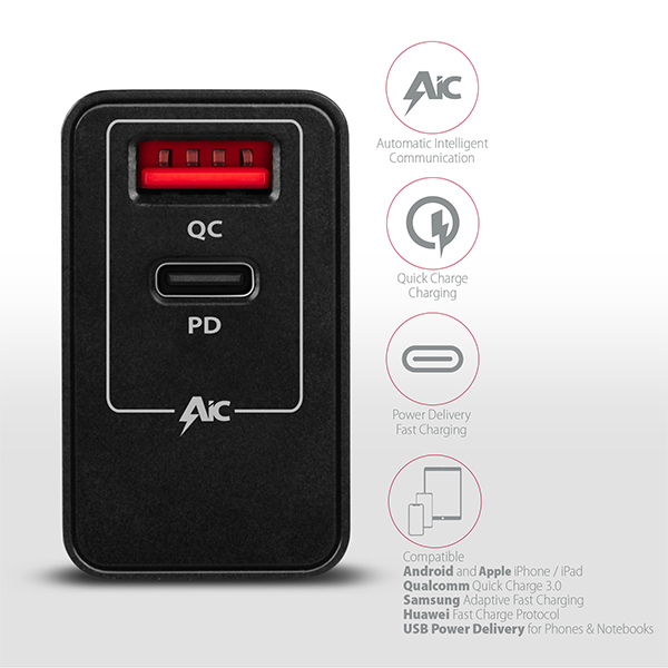 Axagon ACU-PQ22 cargador de dispositivo m�vil Tel�fono m�vil, Bater�a port�til, Smartphone, Reloj inteligente, Tableta, Universal Negro Corriente alterna Carga r�pida Interior