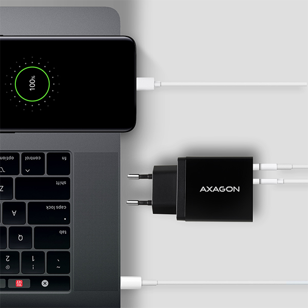 Axagon ACU-PQ22 cargador de dispositivo m�vil Tel�fono m�vil, Bater�a port�til, Smartphone, Reloj inteligente, Tableta, Universal Negro Corriente alterna Carga r�pida Interior