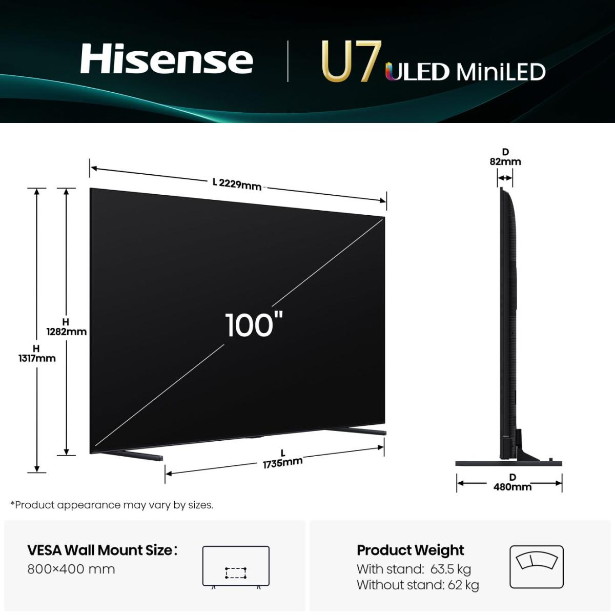 Hisense 100U7Q 2.54 m (100) 4K Ultra HD Smart TV Wi-Fi Black