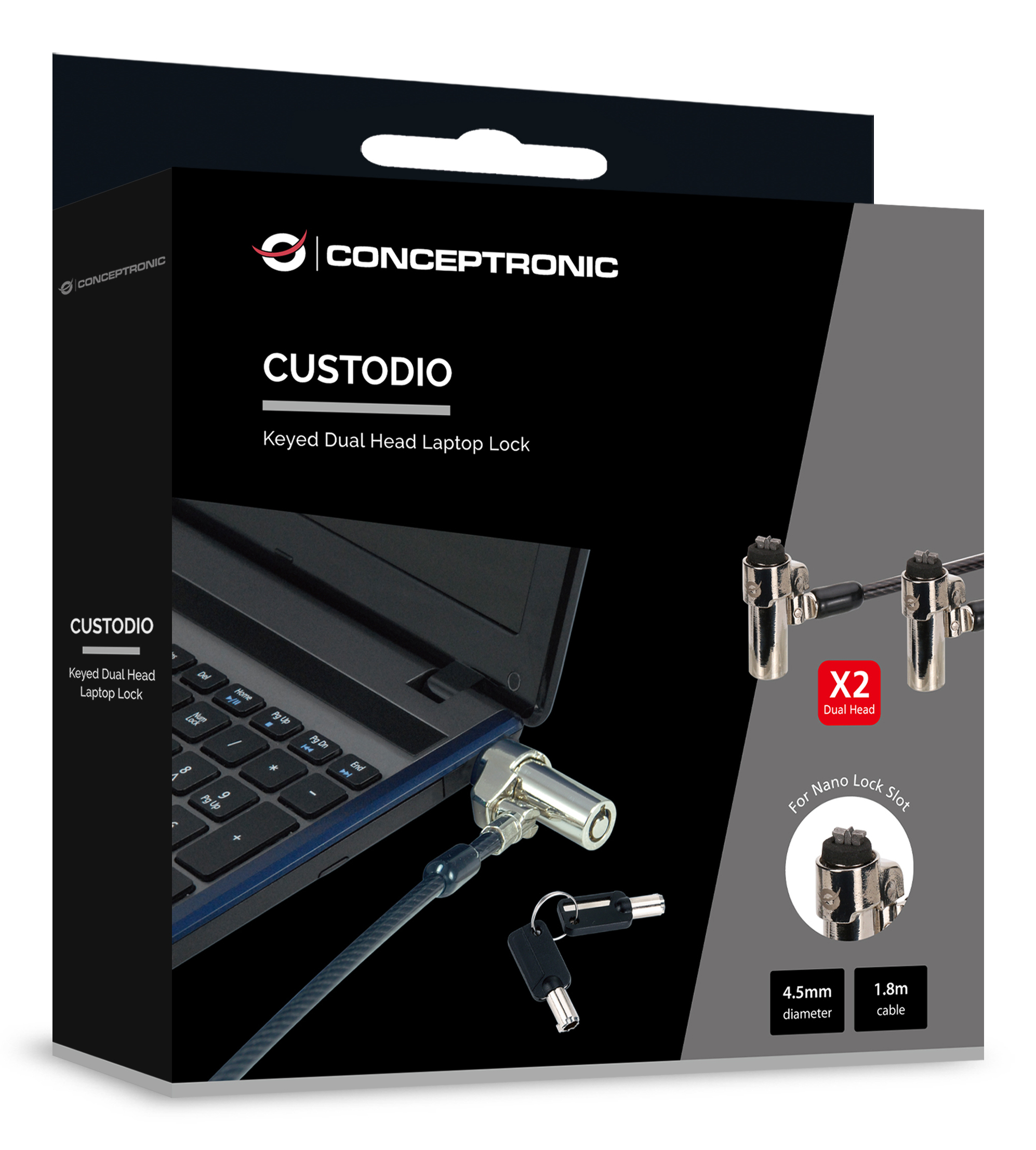 Conceptronic CUSTODIO02BNTM cavo di sicurezza Nero 1,8 m