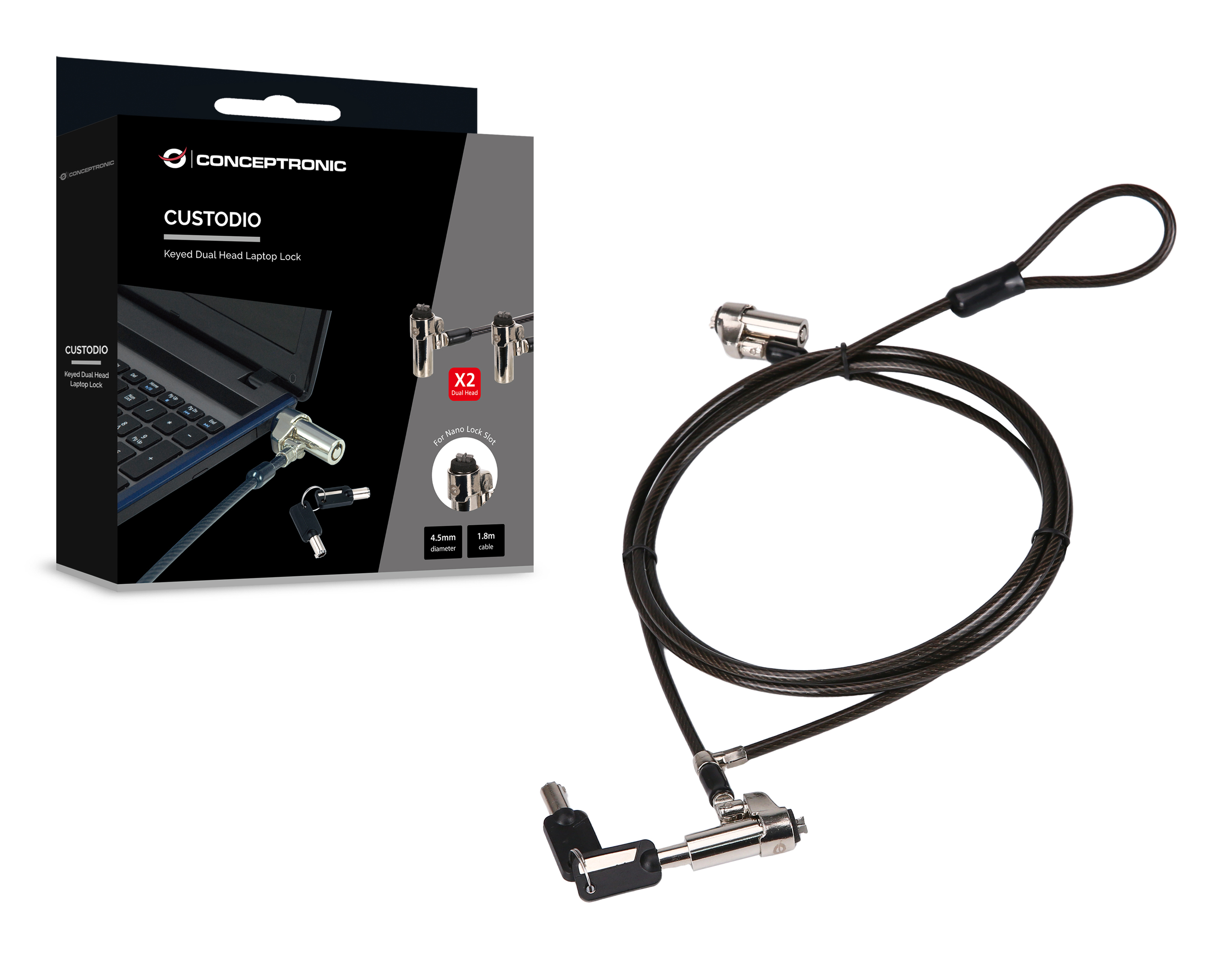 Conceptronic CUSTODIO02BNTM cavo di sicurezza Nero 1,8 m