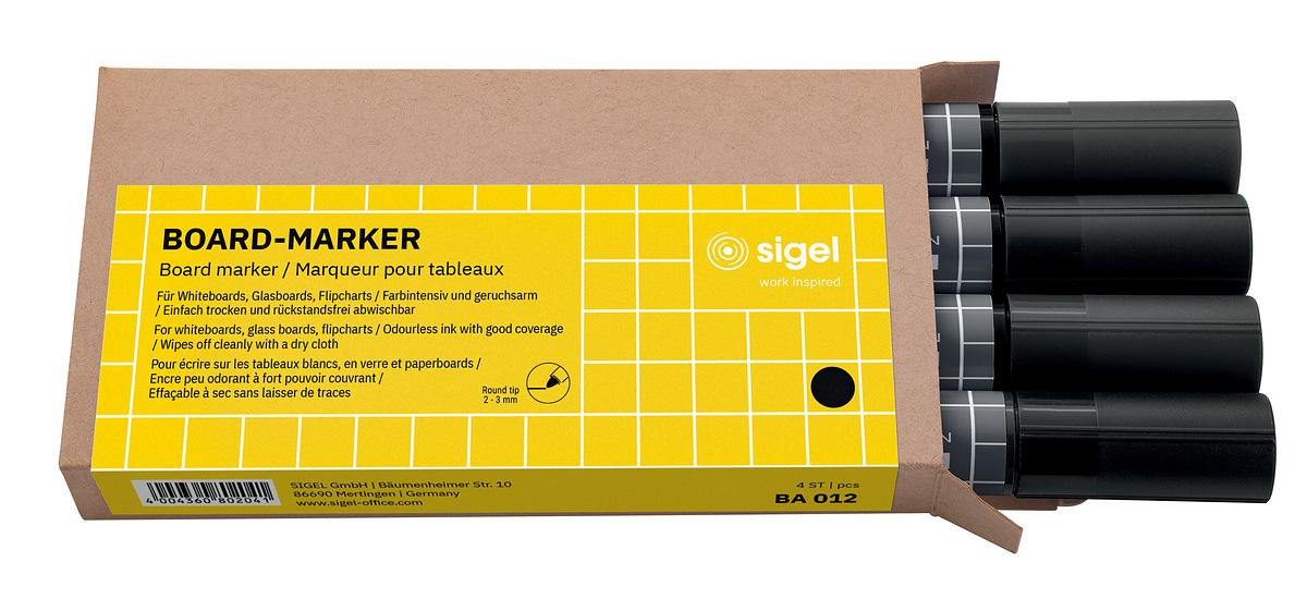 Sigel 4 Whiteboard- und Flipchart-Marker schwarz 2.0 - 3.0 mm