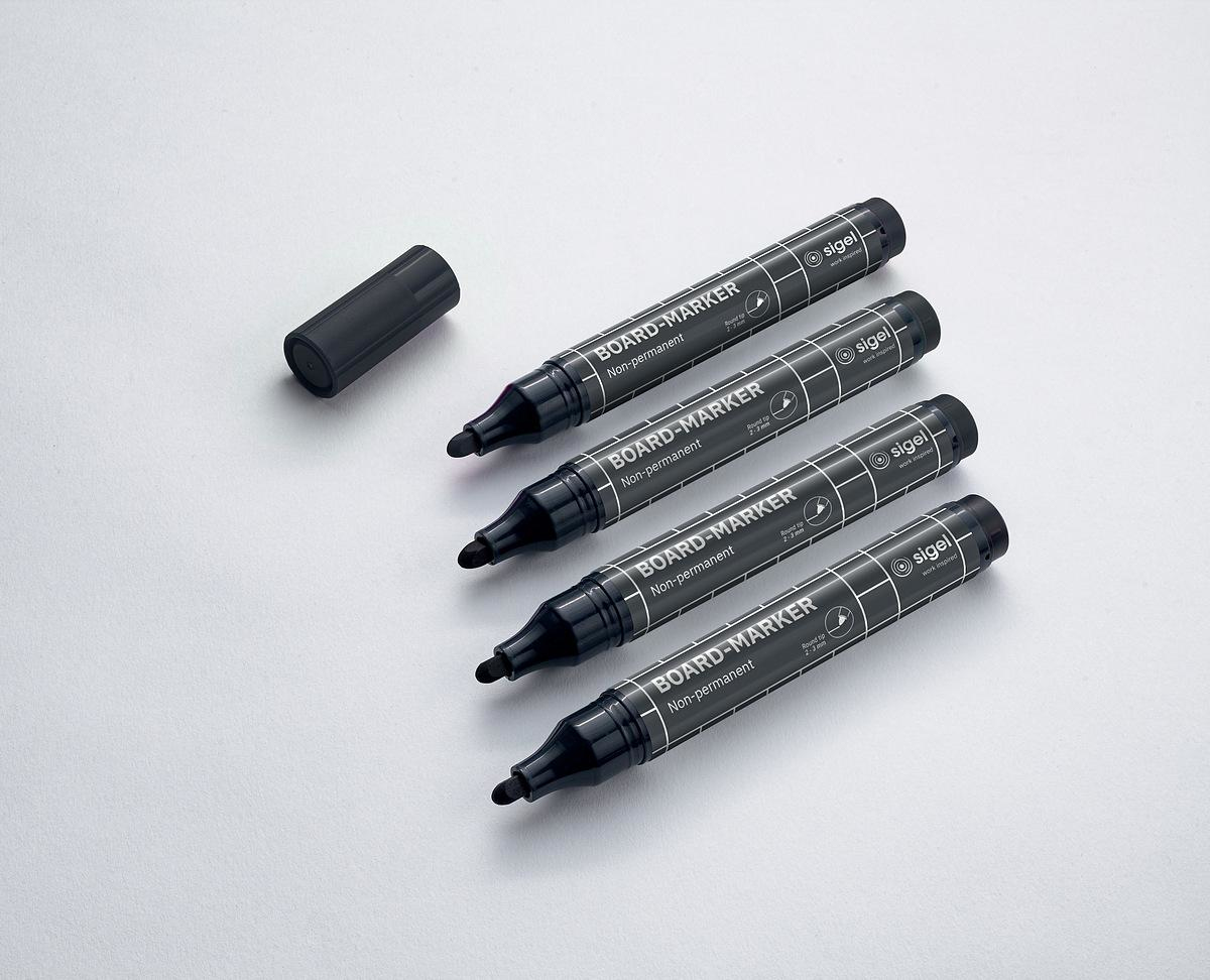 Sigel 4 Whiteboard- und Flipchart-Marker schwarz 2.0 - 3.0 mm