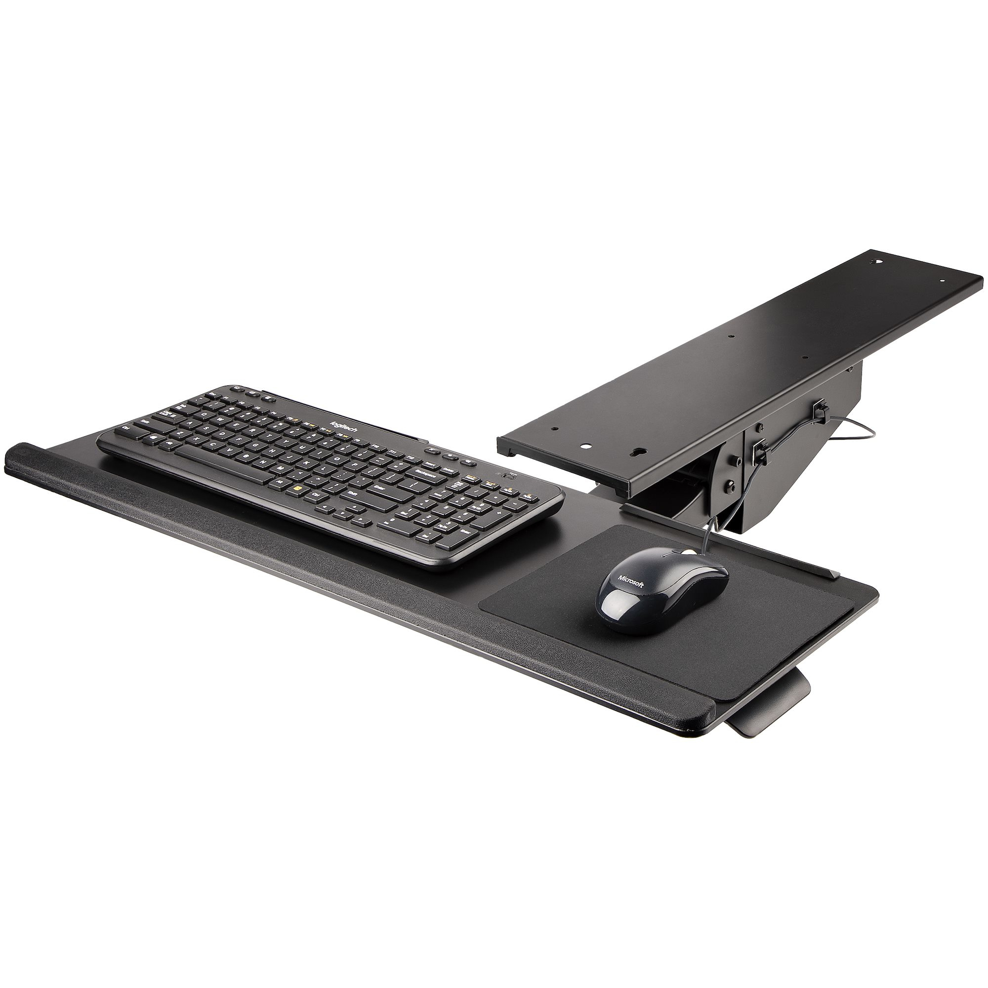 Soporte ergonómico giratorio extraíble para debajo del escritorio, bandeja  para teclado de PC con alfombrilla de ratón, altura ajustable, inclinación