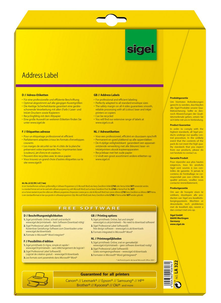 Sigel LA322 �tiquette dadresse Blanc Etiquette non-adh�sive