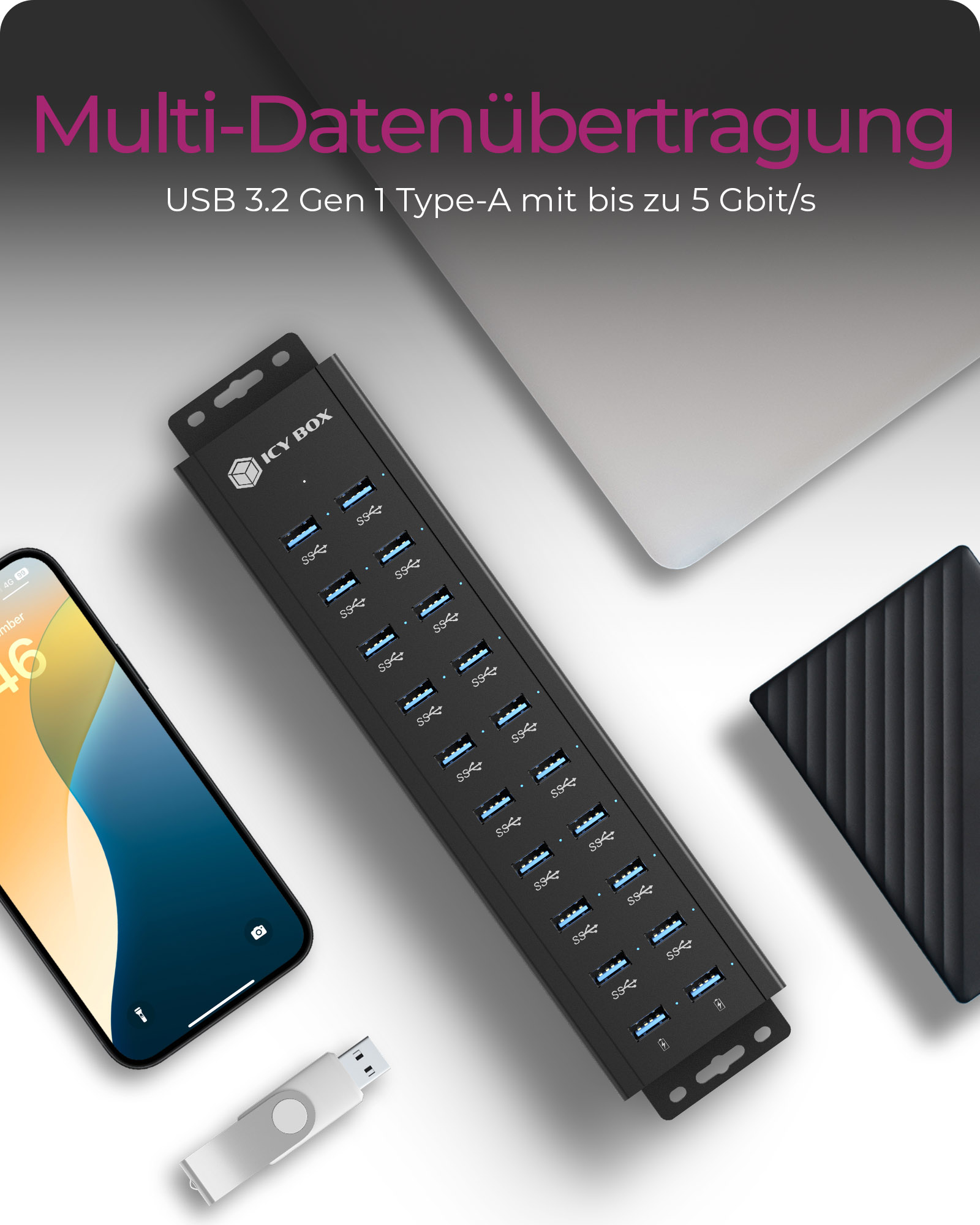 ICY BOX IB-HUB1720-U3 USB 3.2 Gen 1 (3.1 Gen 1) Type-B Nero