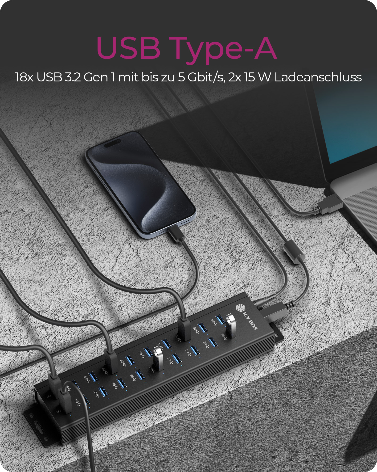 ICY BOX IB-HUB1720-U3 USB 3.2 Gen 1 (3.1 Gen 1) Type-B Nero