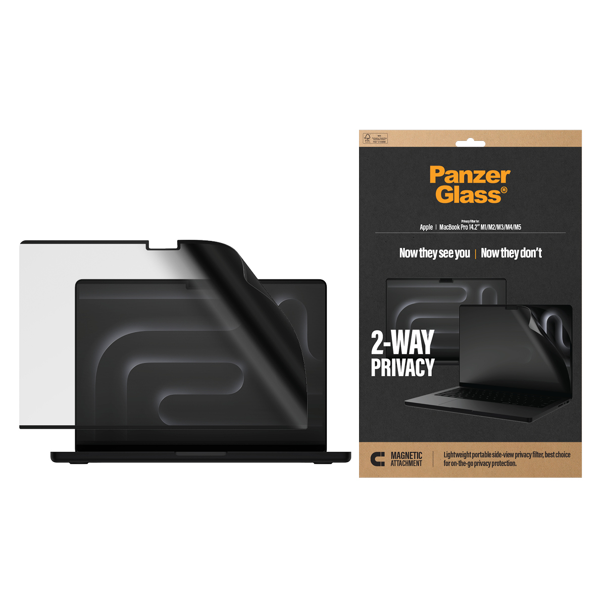 PanzerGlass � Magnetic 2-Way Privacy Film Screen Protector Macbook Pro 14.2 M1 | M2 | M3 | M4 | M5 Pellicola proteggischermo trasparente 1 pz