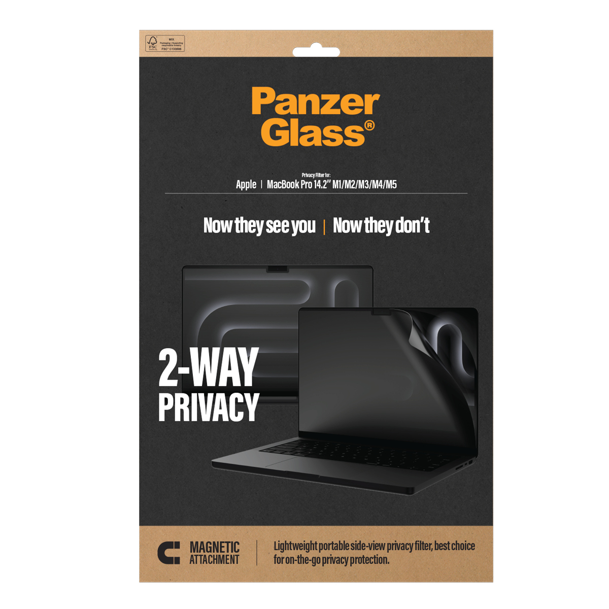 PanzerGlass � Magnetic 2-Way Privacy Film Screen Protector Macbook Pro 14.2 M1 | M2 | M3 | M4 | M5 Pellicola proteggischermo trasparente 1 pz