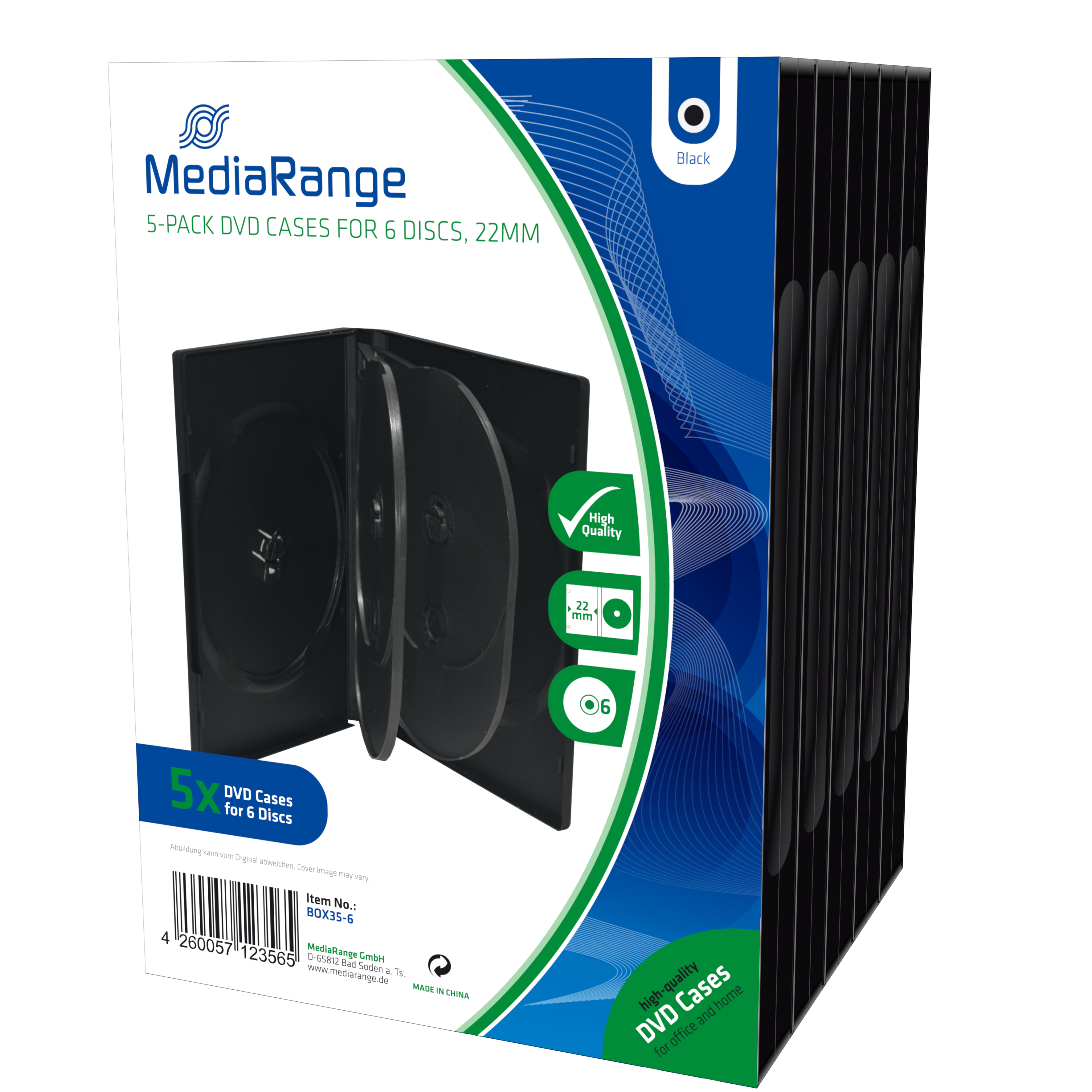 MediaRange BOX35-6 étui disque optique Boîtier DVD 6 disques Noir
