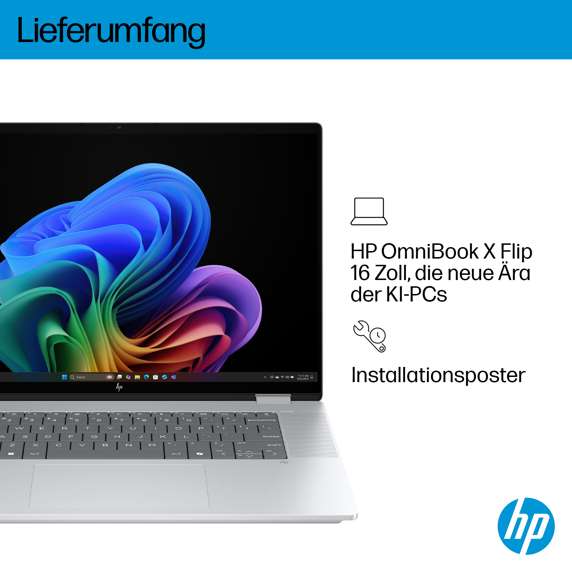 HP OmniBook X Flip Next Gen AI Laptop 16-as0054ng - Flip-Design - Intel Core Ultra 5 226V / 2.1 GHz - Win 11 Home - Arc Graphics 130V - 16 GB RAM - 512 GB SSD NVMe - 40.6 cm (16)