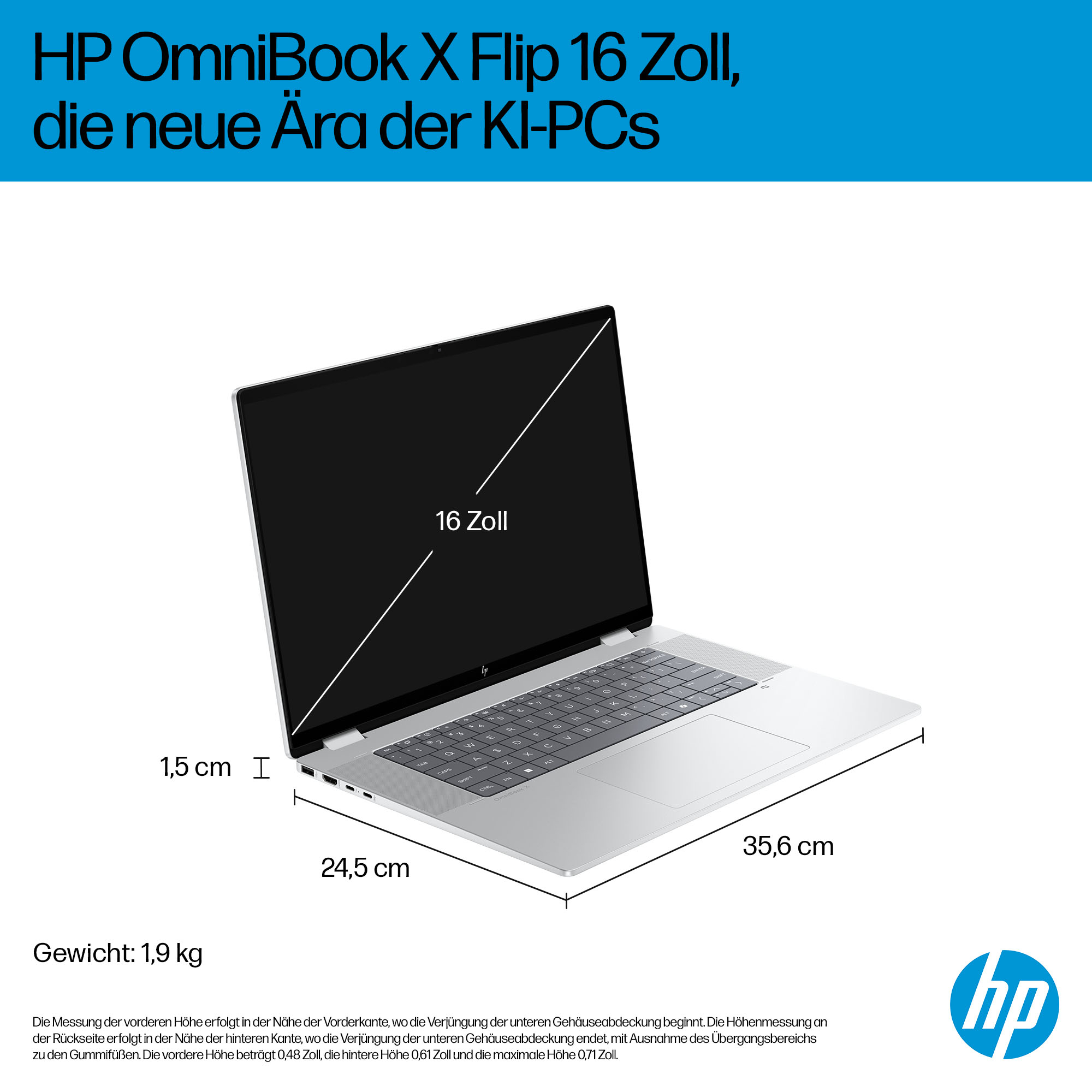 HP OmniBook X Flip Next Gen AI Laptop 16-as0054ng - Flip-Design - Intel Core Ultra 5 226V / 2.1 GHz - Win 11 Home - Arc Graphics 130V - 16 GB RAM - 512 GB SSD NVMe - 40.6 cm (16)