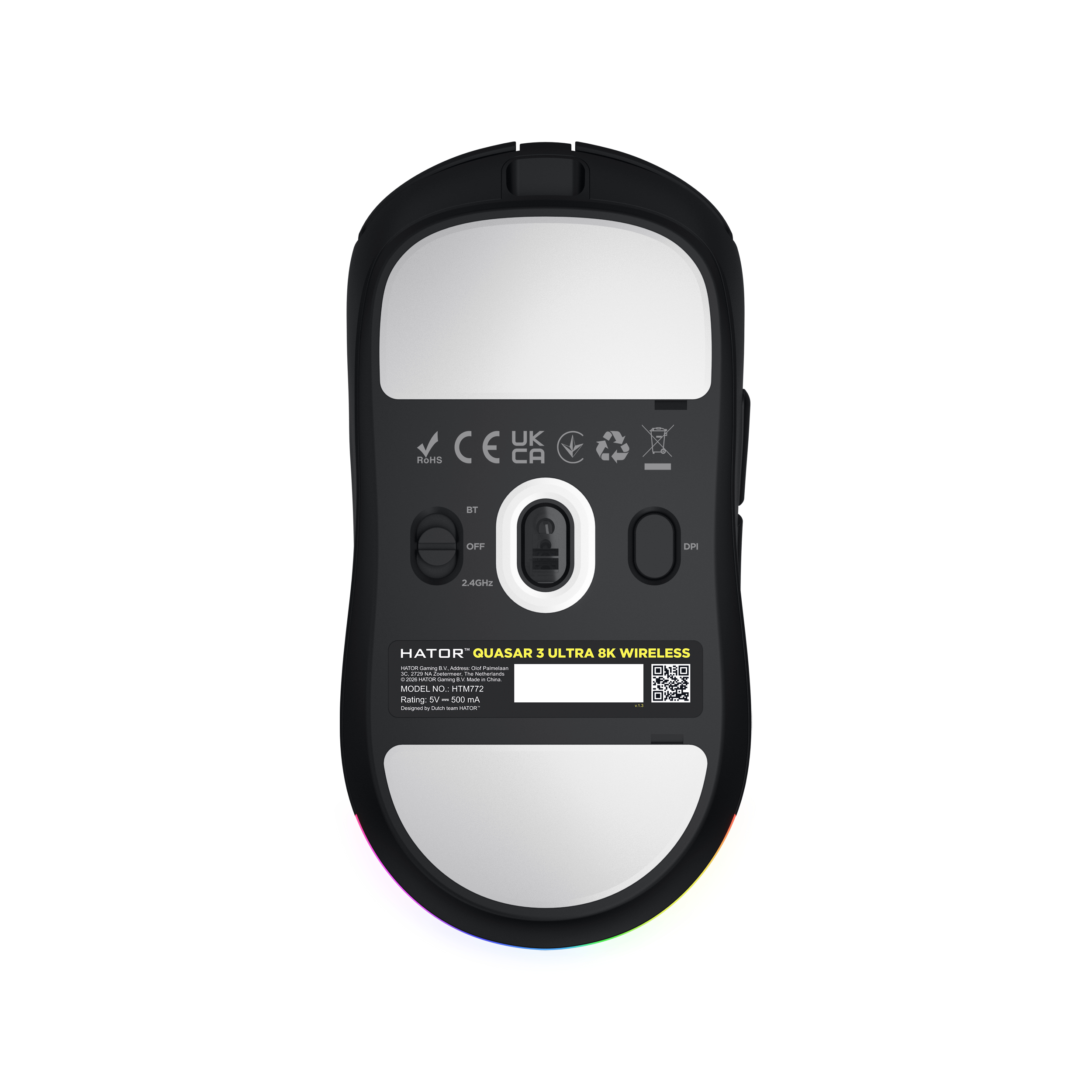 HATOR Quasar 3 Ultra 8K Wireless mouse Gaming Ambidestro RF Wireless + Bluetooth + USB Type-A Ottico 30000 DPI