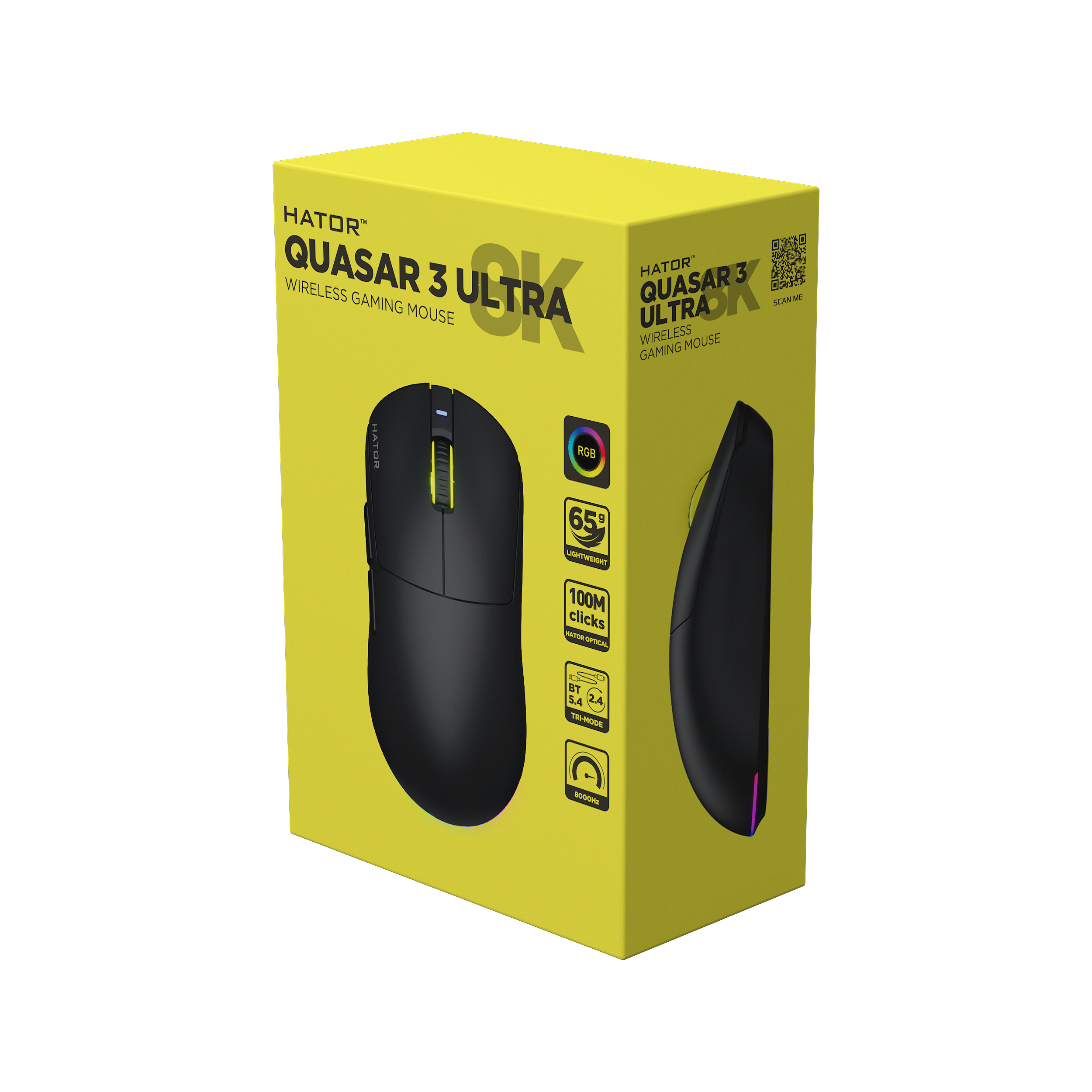 HATOR Quasar 3 Ultra 8K Wireless mouse Gaming Ambidestro RF Wireless + Bluetooth + USB Type-A Ottico 30000 DPI