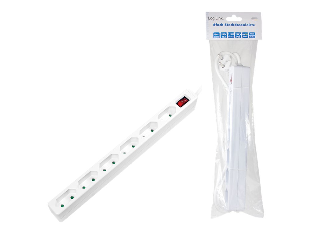 LogiLink Slim - Steckdosenleiste - Wechselstrom 250 V - 3400 Watt - Ausgangsanschl�sse: 6 (6 x Eurostecker)