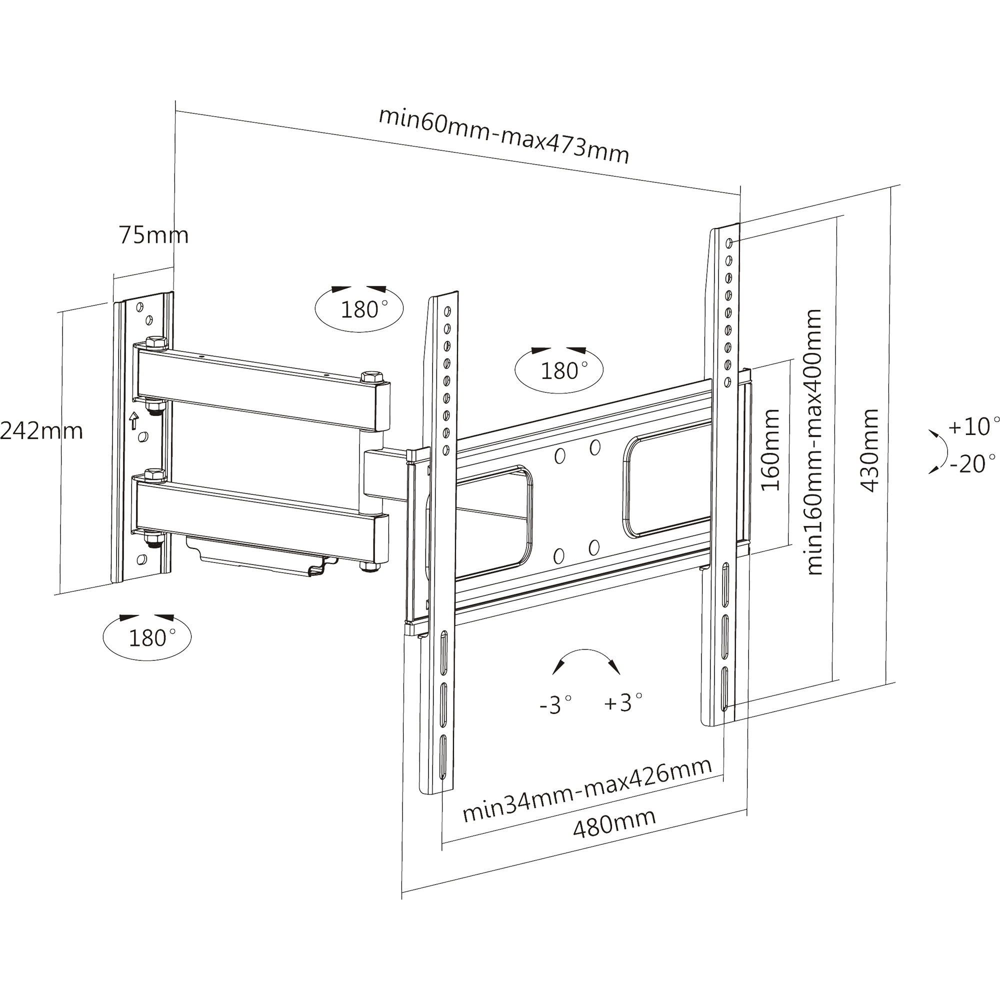 InLine Wall Bracket for Display 81-140cm 32-55 max. 50kg
