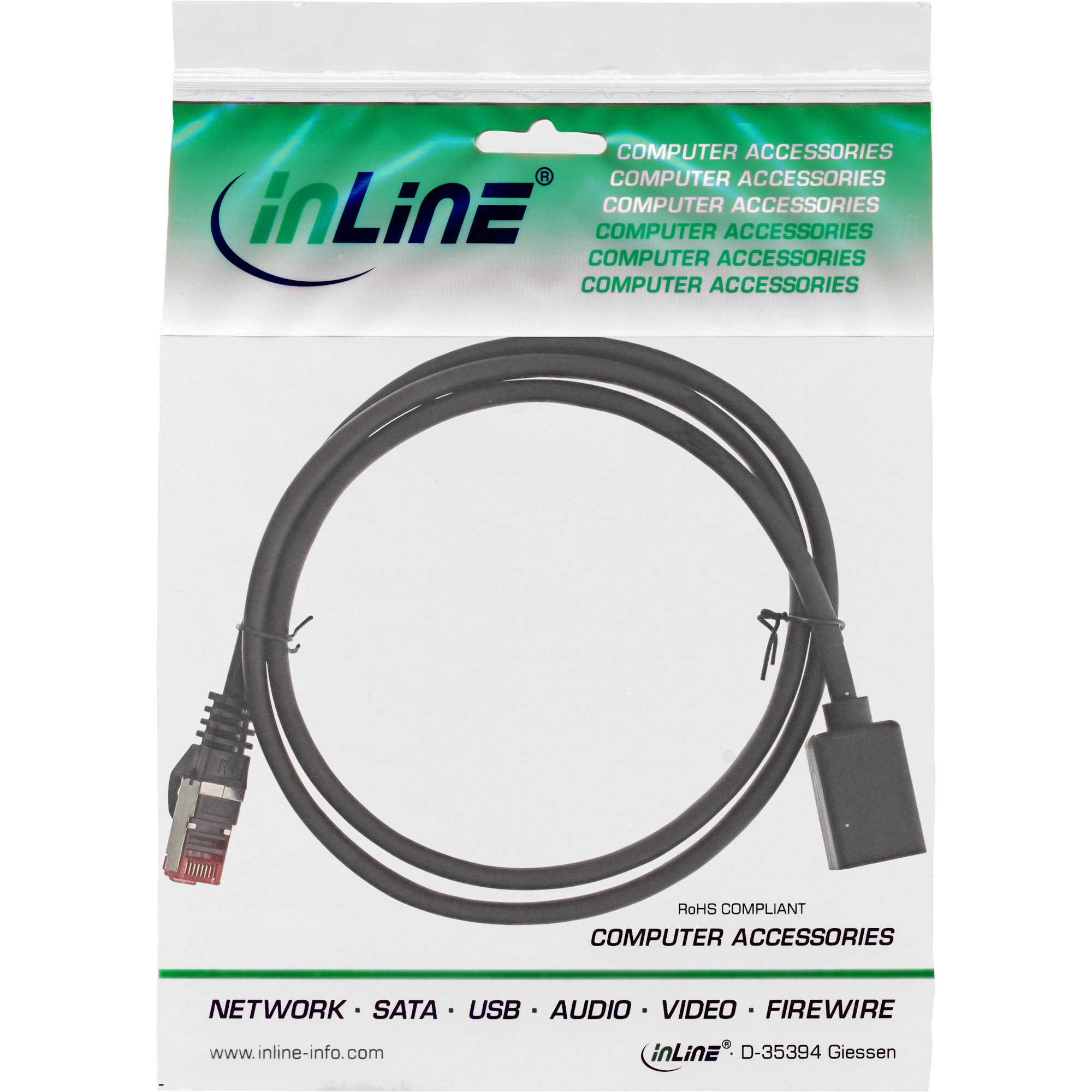 InLine patch cable extension, S/FTP (PiMf), Cat.6, halogen-free, 3m